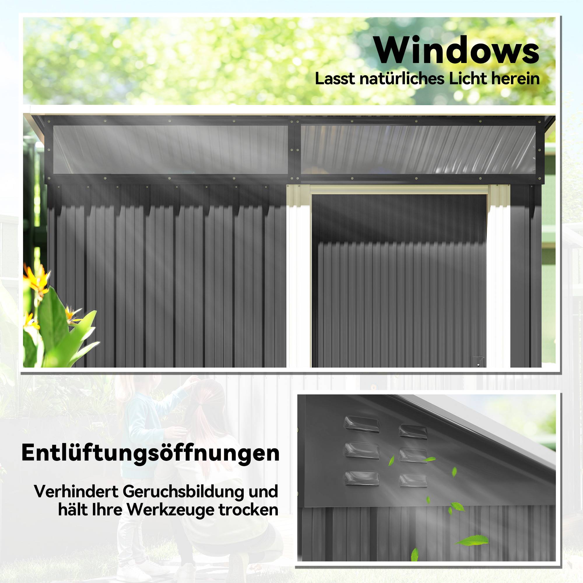 ComfortXL - Abri de jardin acier galvanisé 195 x 122 x 182 cm gris foncé porte coulissante - ComfortXL Outdoor Living - Image 8