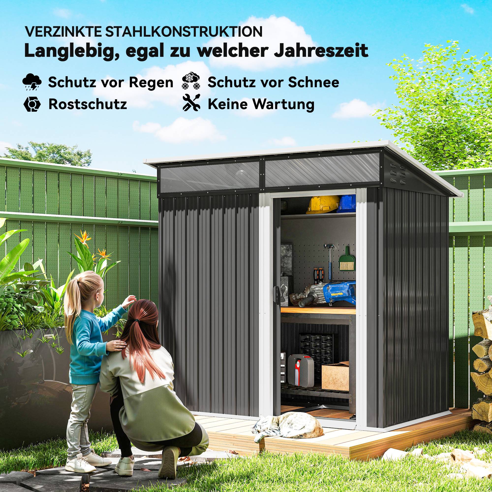 ComfortXL - Abri de jardin acier galvanisé 195 x 122 x 182 cm gris foncé porte coulissante - ComfortXL Outdoor Living - Image 6
