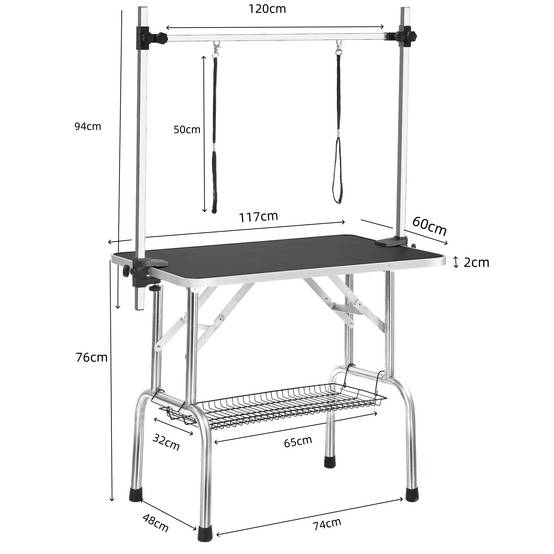 Grande table de toilettage 117cm pliable en acier pro pour chien et chat Noir – ComfortXL Outdoor Living - Image 3