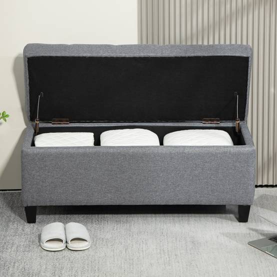ComfortXL - Banc coffre de rangement en tissu et bois pour entrée ou chambre gris clair 100 cm – ComfortXL Outdoor Living - Image 1
