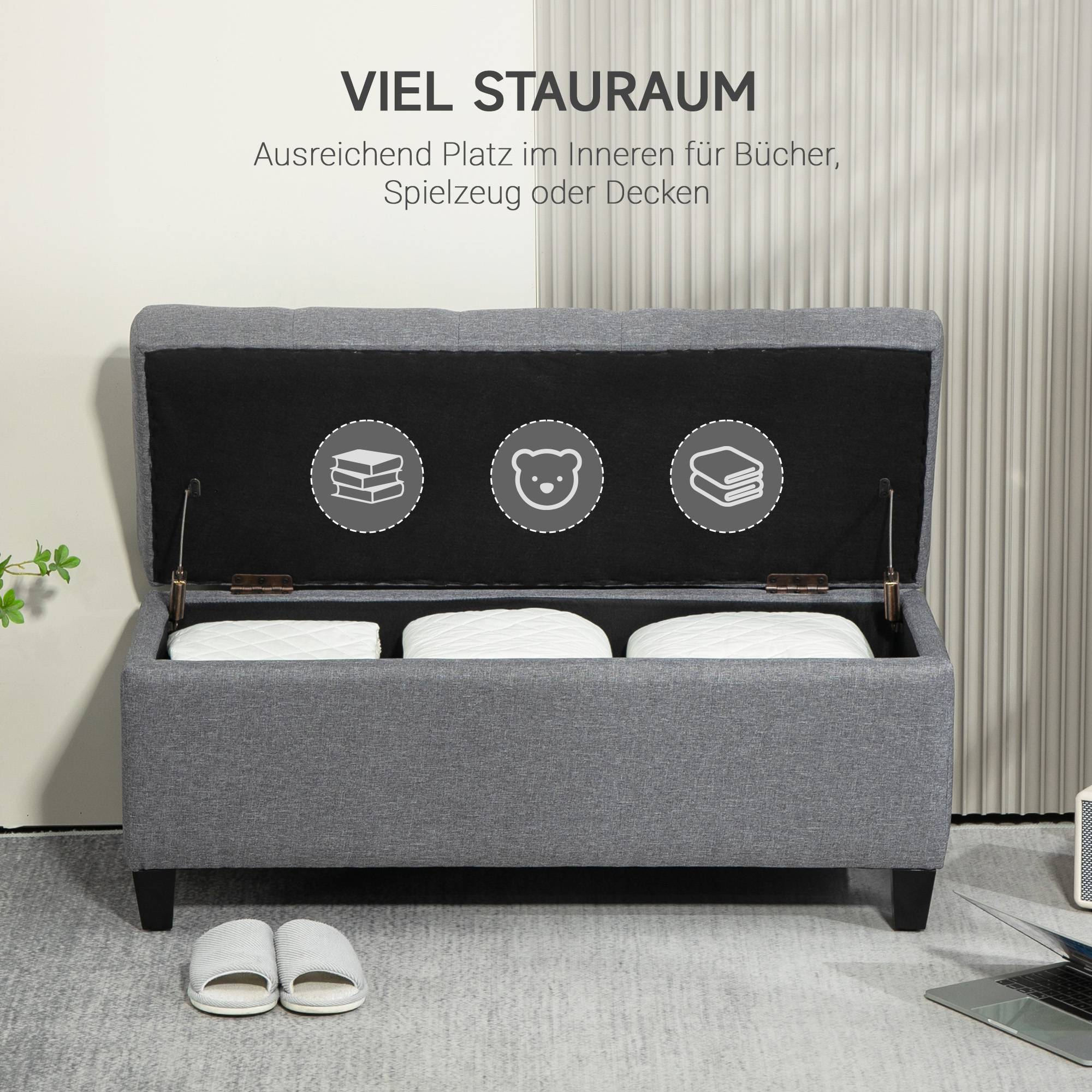 ComfortXL - Banc coffre de rangement en tissu et bois pour entrée ou chambre gris clair 100 cm – ComfortXL Outdoor Living - Image 4
