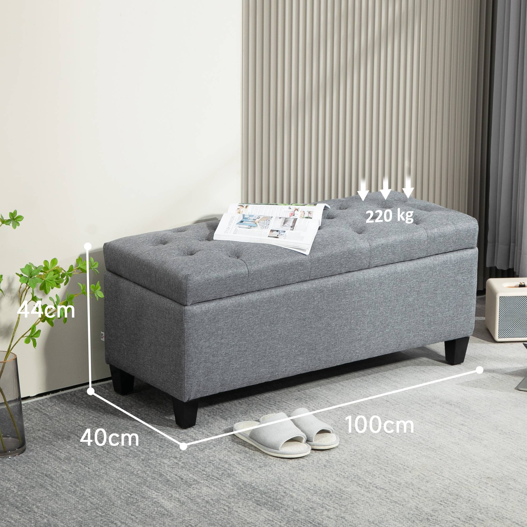 ComfortXL - Banc coffre de rangement en tissu et bois pour entrée ou chambre gris clair 100 cm – ComfortXL Outdoor Living - Image 3