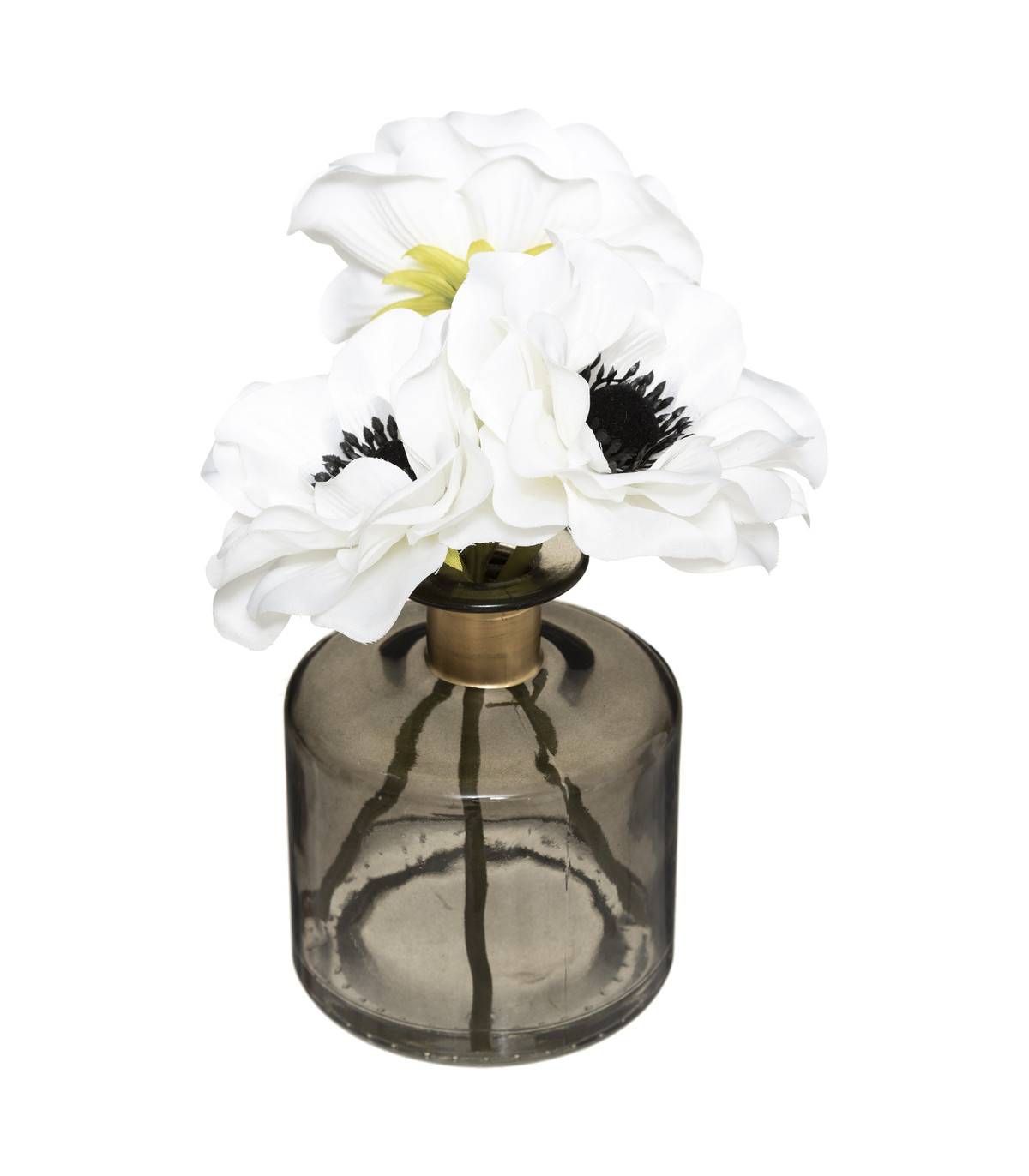 Bouquet d'Anémones artificielles Vase en Verre coloré D. 9,5 x H. 20 cm - Image 1