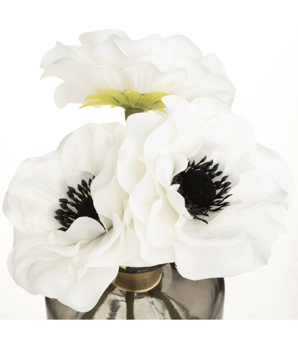 Bouquet d'Anémones artificielles Vase en Verre coloré D. 9,5 x H. 20 cm - Image 2