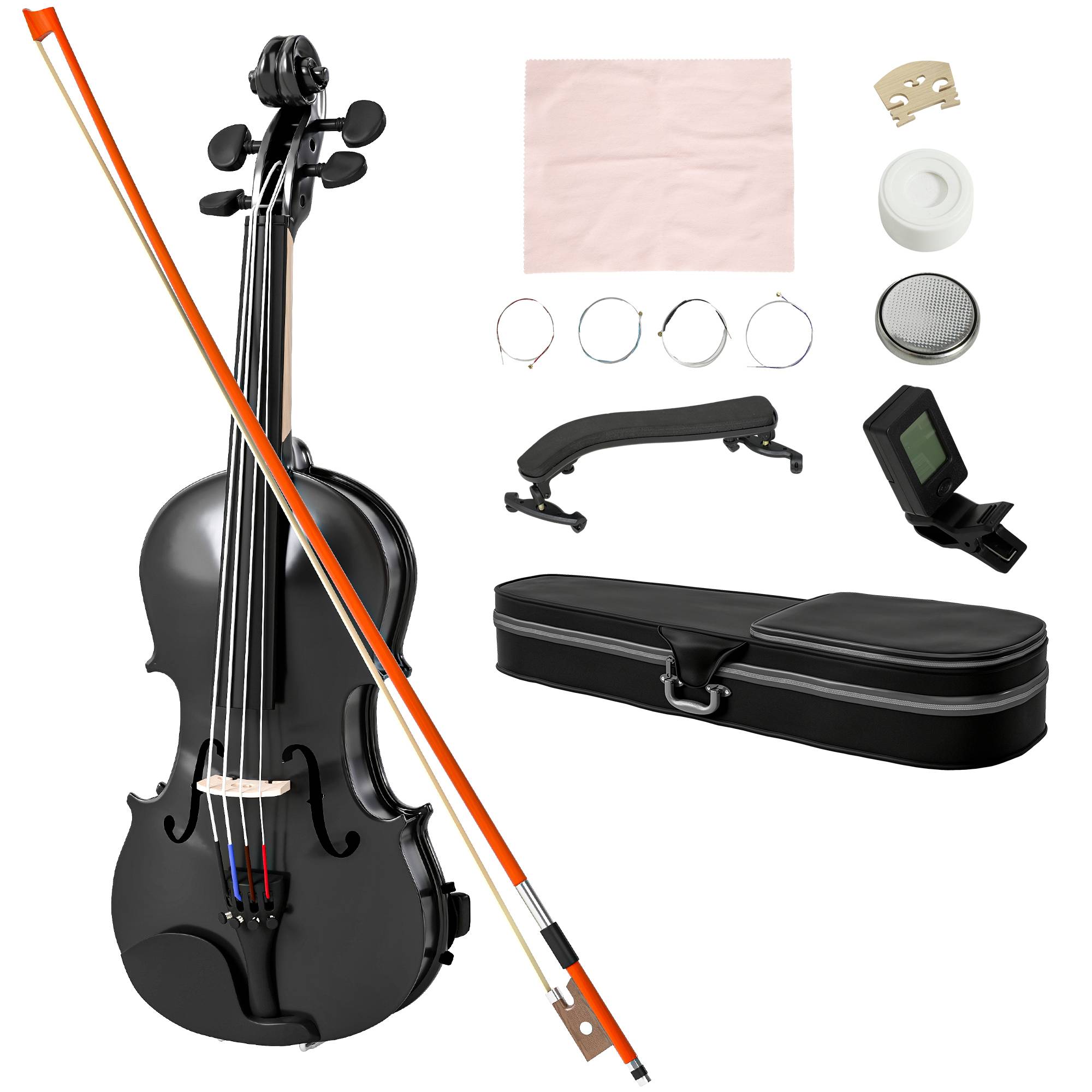 Violon 4/4 Ensemble de Violon en Bois Massif pour Adultes et Débutants avec Étui Léger et Portable 60 x 21 cm Noir - Image 1
