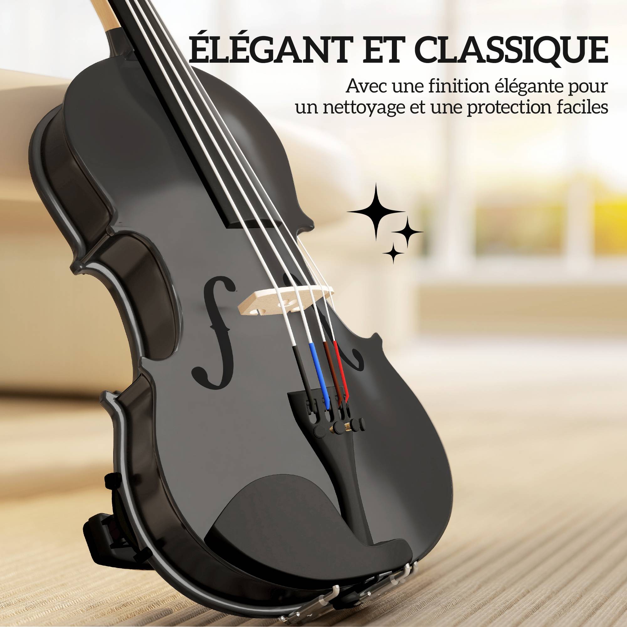 Violon 4/4 Ensemble de Violon en Bois Massif pour Adultes et Débutants avec Étui Léger et Portable 60 x 21 cm Noir - Image 8