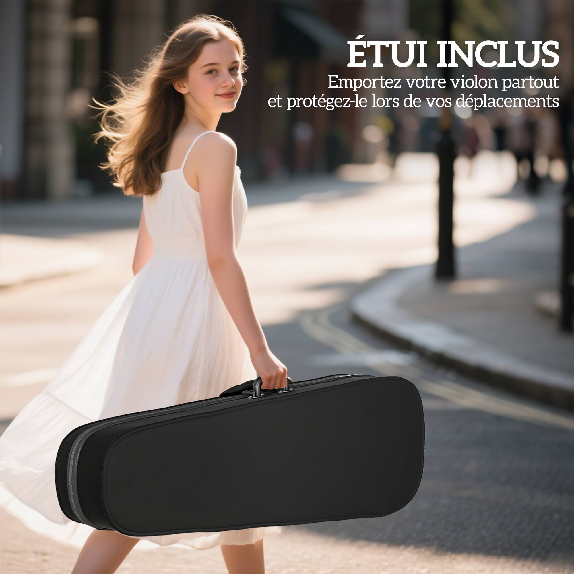 Violon 4/4 Ensemble de Violon en Bois Massif pour Adultes et Débutants avec Étui Léger et Portable 60 x 21 cm Noir - Image 10