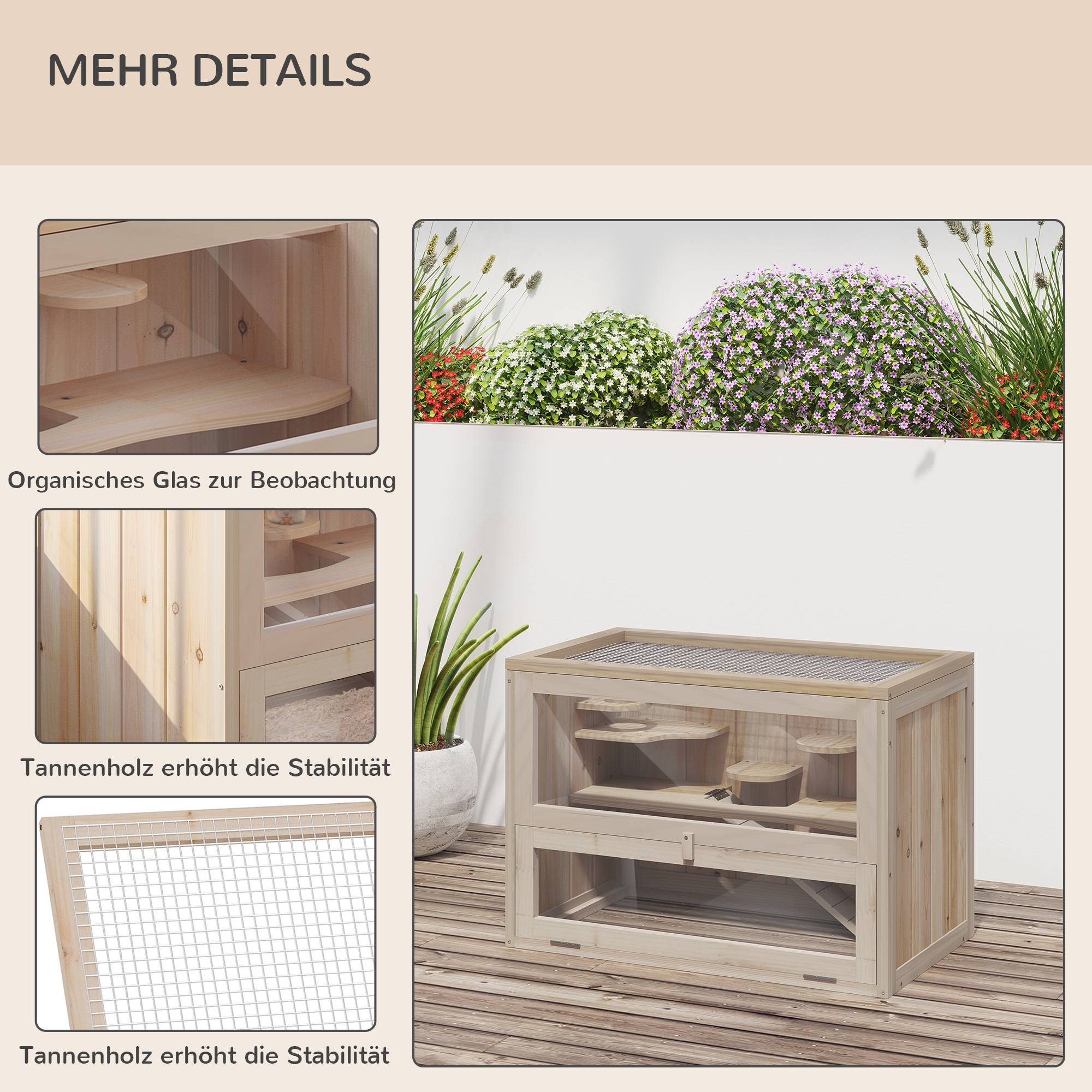 Cage pour rongeurs bois naturel 60 x 35 x 42 cm - PANGIVO - Image 8
