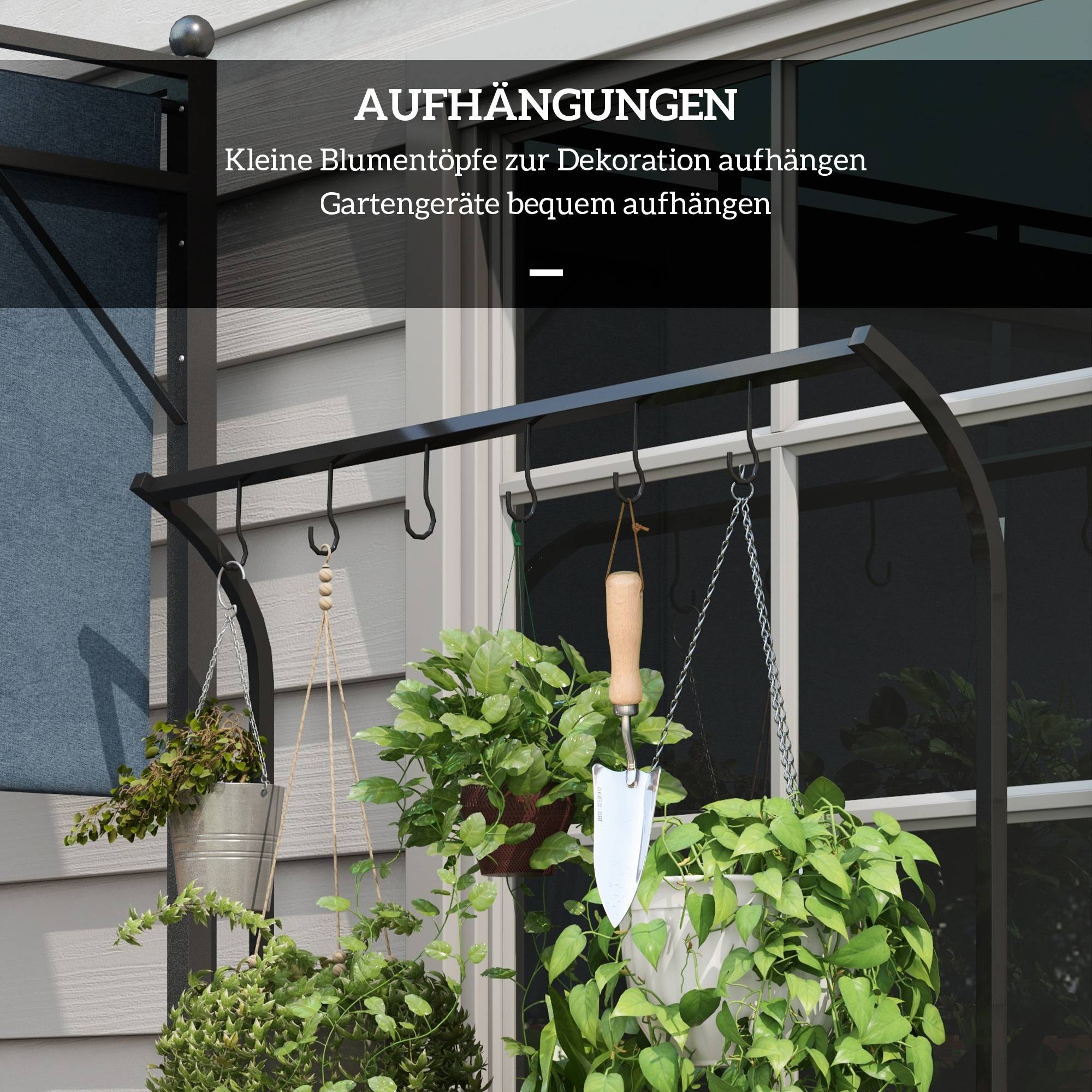Porte-plantes acier bois 3 niveaux 6 crochets intérieur extérieur 110x50x170cm noir - ComfortXL Outdoor Living - Image 7