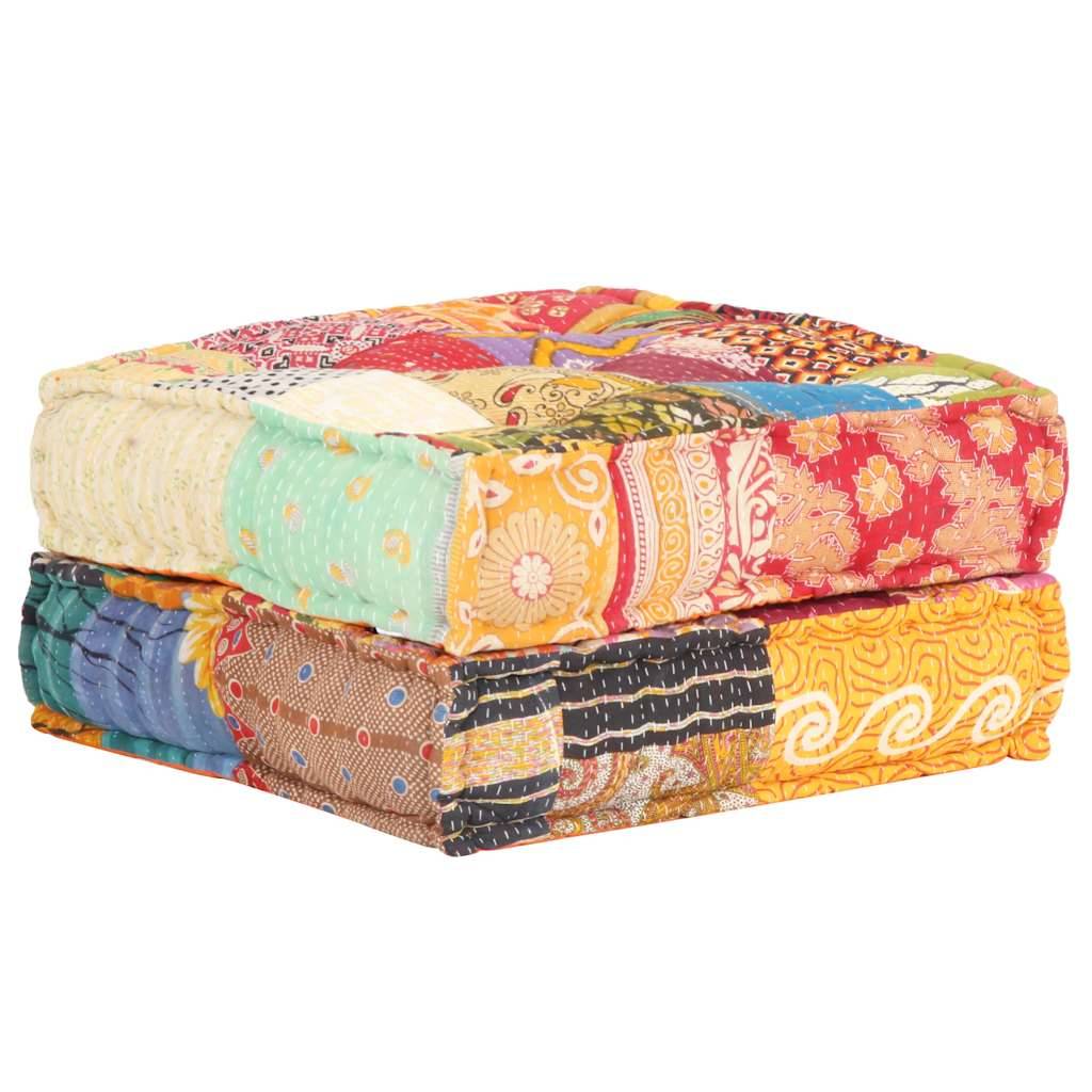 Pouf tissu coton multicolore 70 x 60 x 36 cm - PANGIVO - Image 3