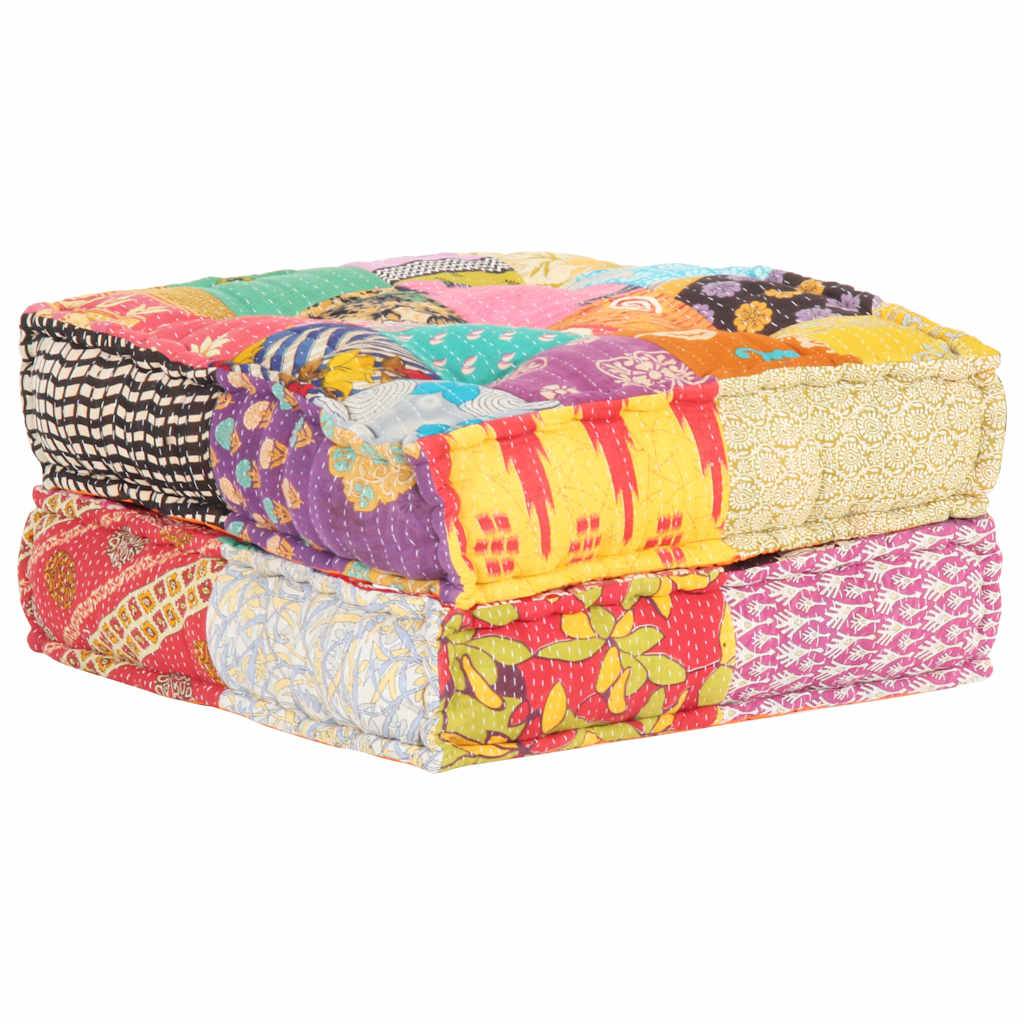 Pouf tissu coton multicolore 70 x 60 x 36 cm - PANGIVO - Image 6