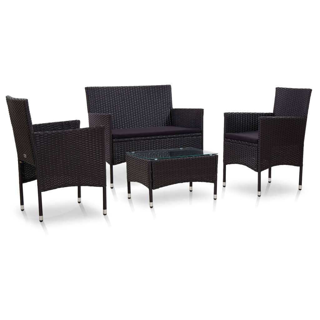 Vidaxl - Salon de jardin 4 pcs avec coussins Résine tressée Noir vidaXL 45813 - Image 1