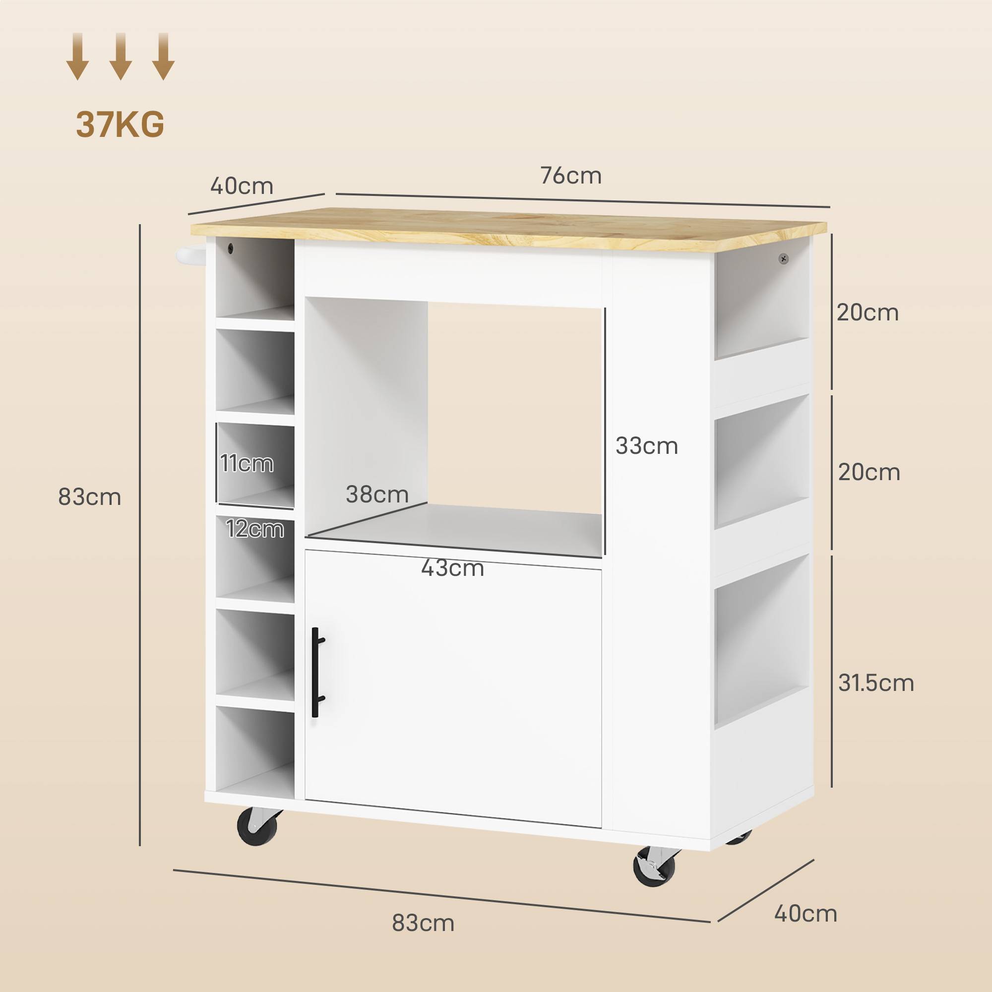 Sans Marque - Desserte cuisine roulettes étagères placard porte-bouteilles 83x40x83 cm chêne - Image 5