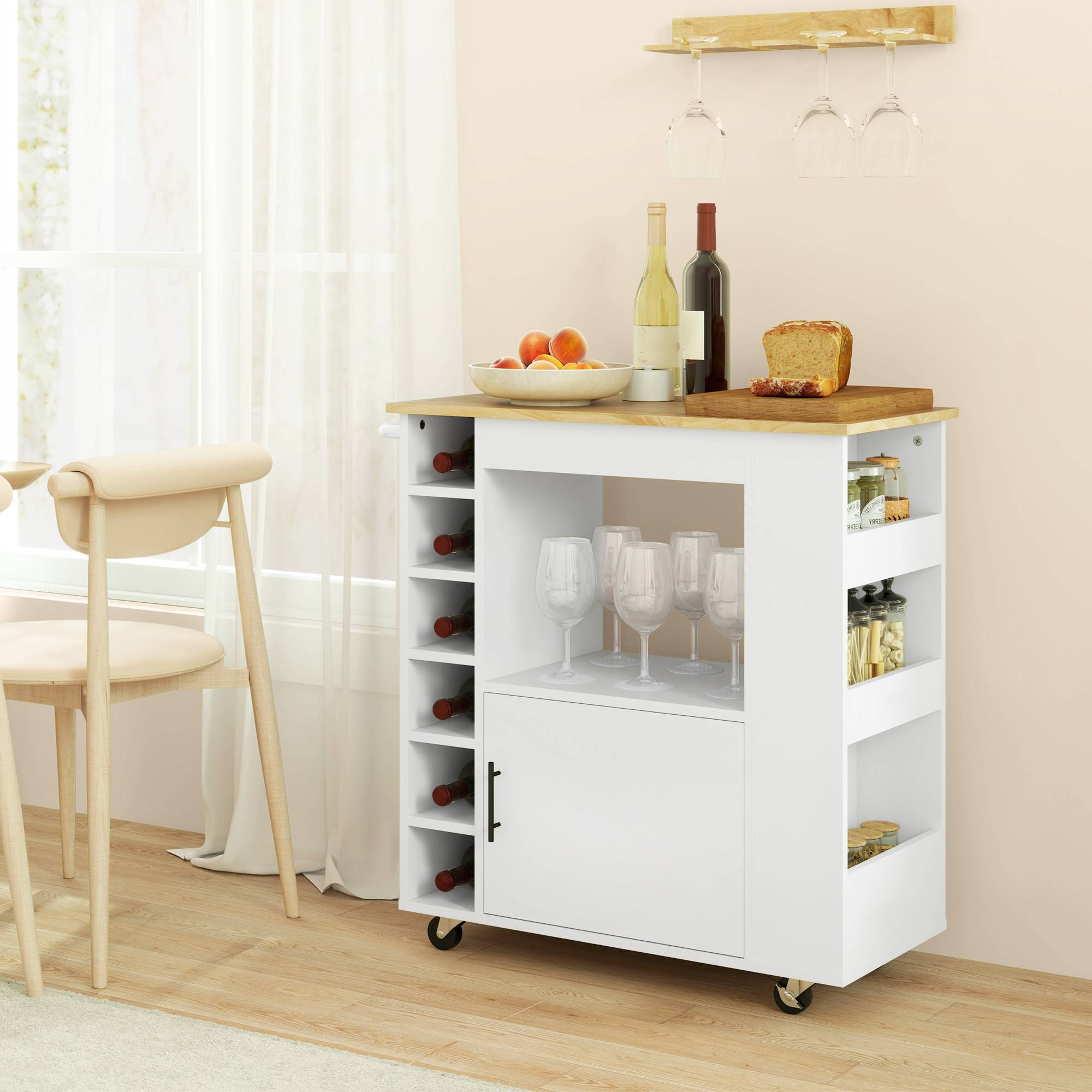 Sans Marque - Desserte cuisine roulettes étagères placard porte-bouteilles 83x40x83 cm chêne - Image 4