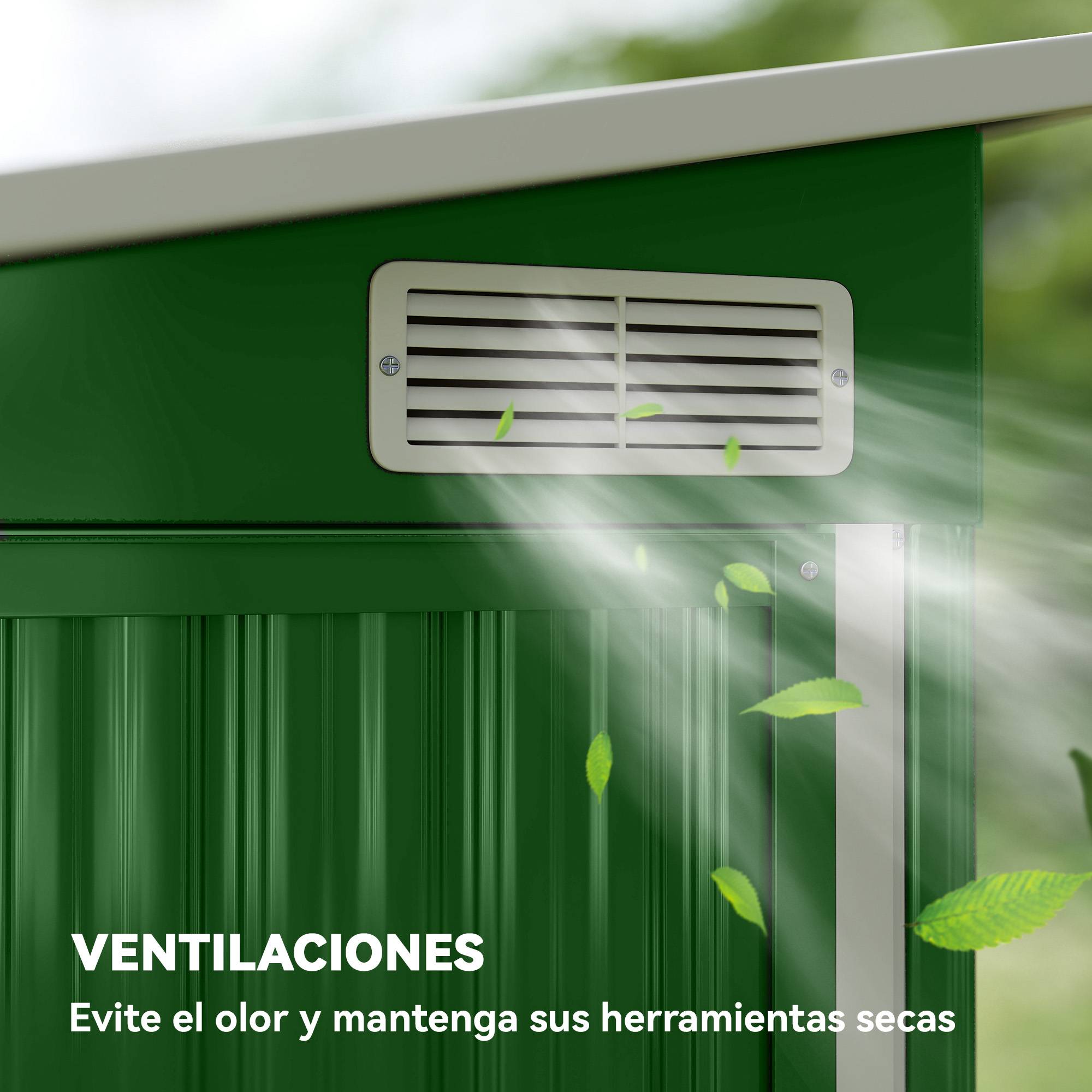 Abri de jardin extérieur 2,7 m² (234 x 132 x 185 cm) avec triple verrouillage et aérations, vert - Image 9
