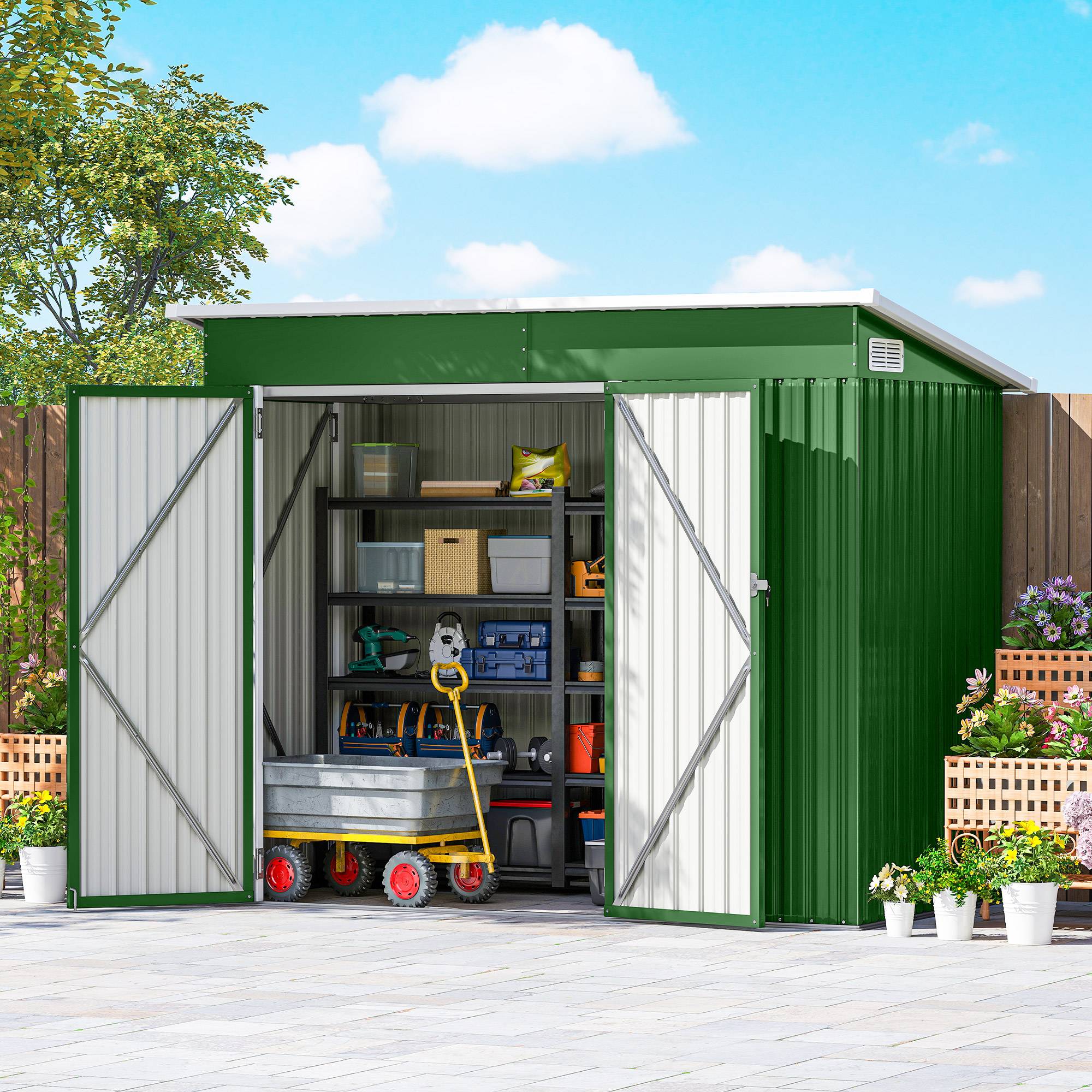 Abri de jardin extérieur 2,7 m² (234 x 132 x 185 cm) avec triple verrouillage et aérations, vert - Image 4