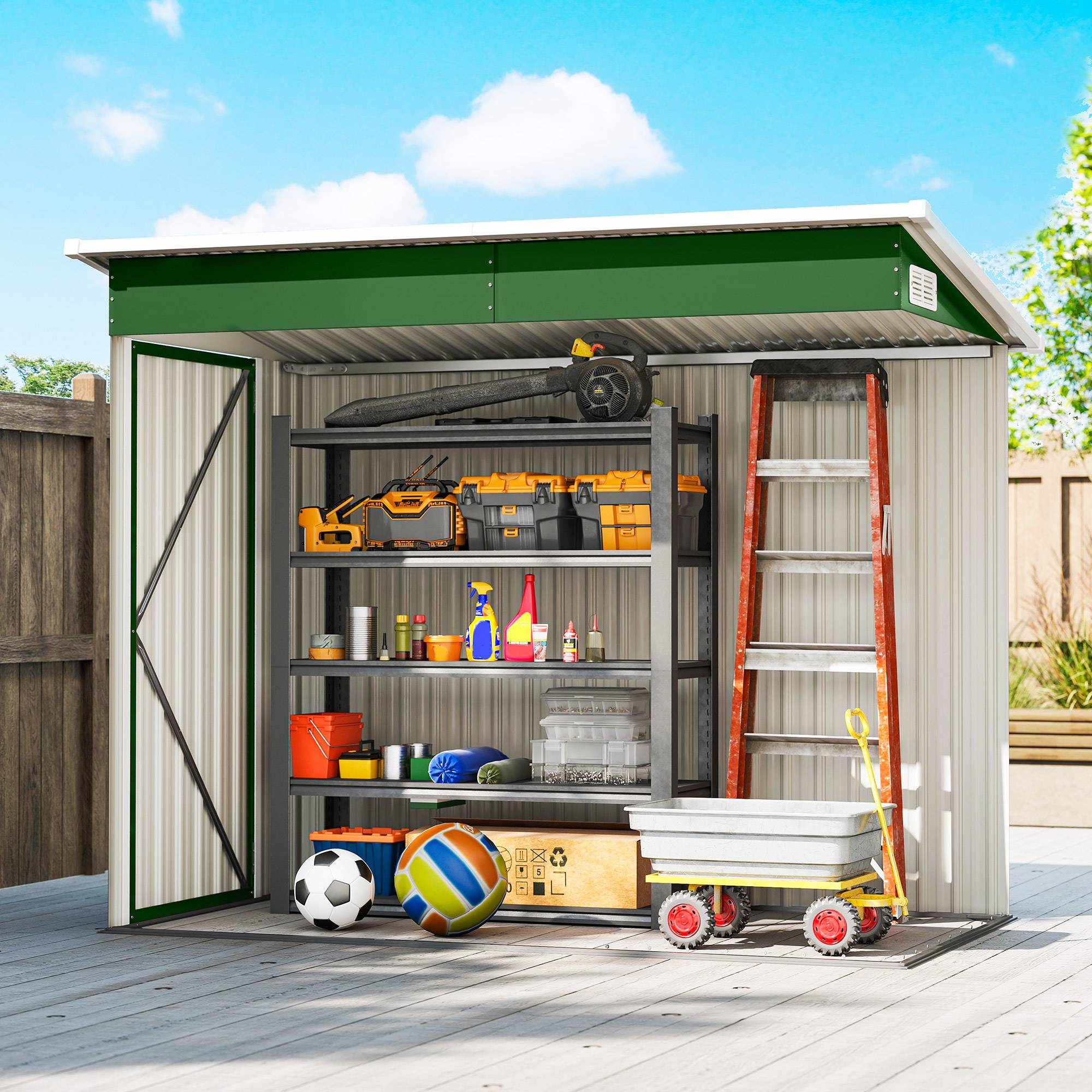 Abri de jardin extérieur 2,7 m² (234 x 132 x 185 cm) avec triple verrouillage et aérations, vert - Image 10