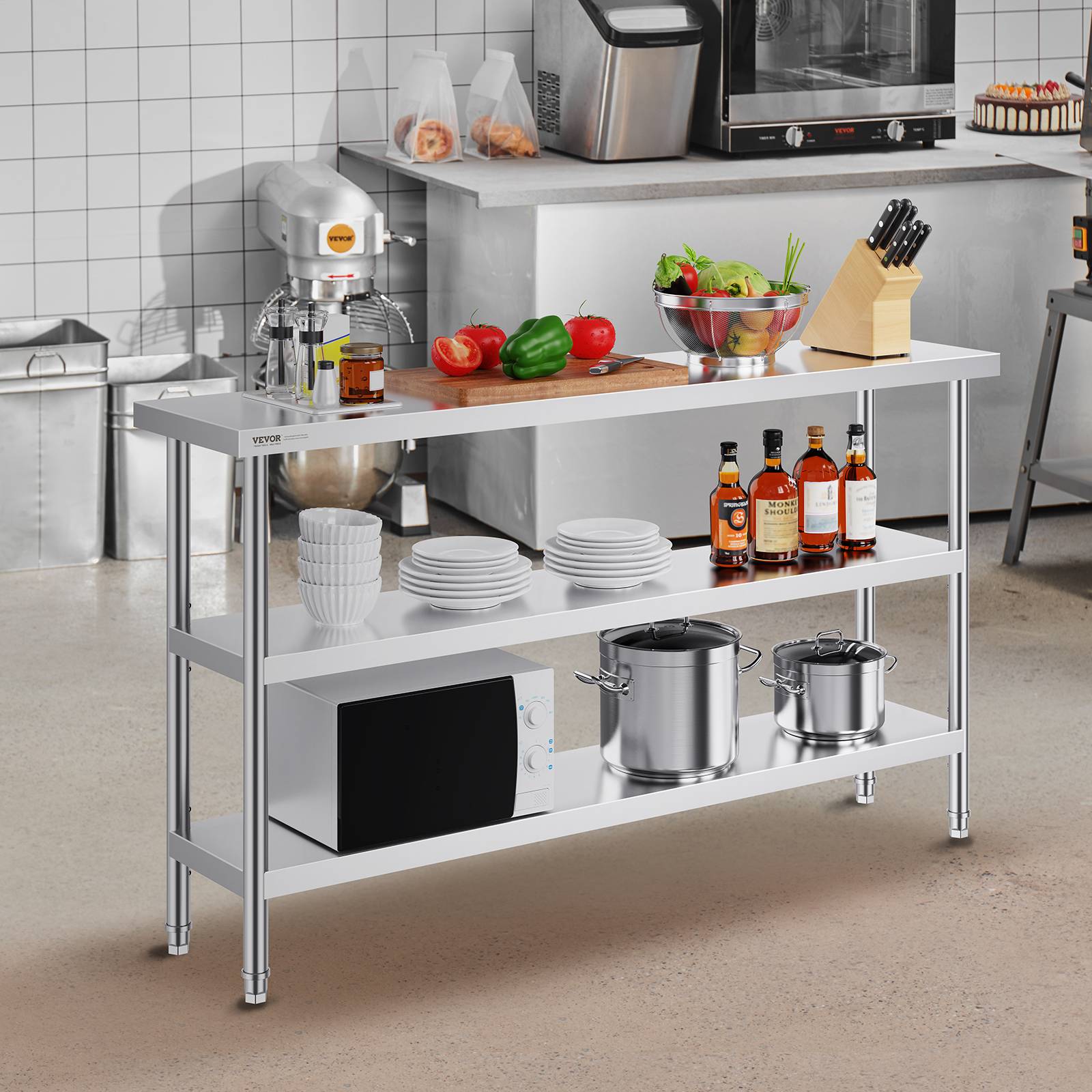 Vevor - VEVOR Table préparation inox 14"x60"x34", 2 étagères réglables, cuisines commerciales, domestique. - Image 8