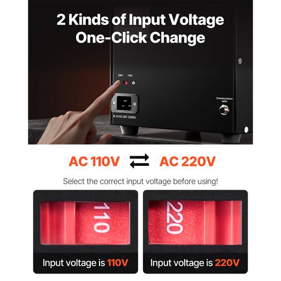 VEVOR Transformateur 220V⇄110V 3000W, avec 3 prises US, 3 prises EU, 1 USB, 1 Type-C, élévateur/abaisseur. - Image 4
