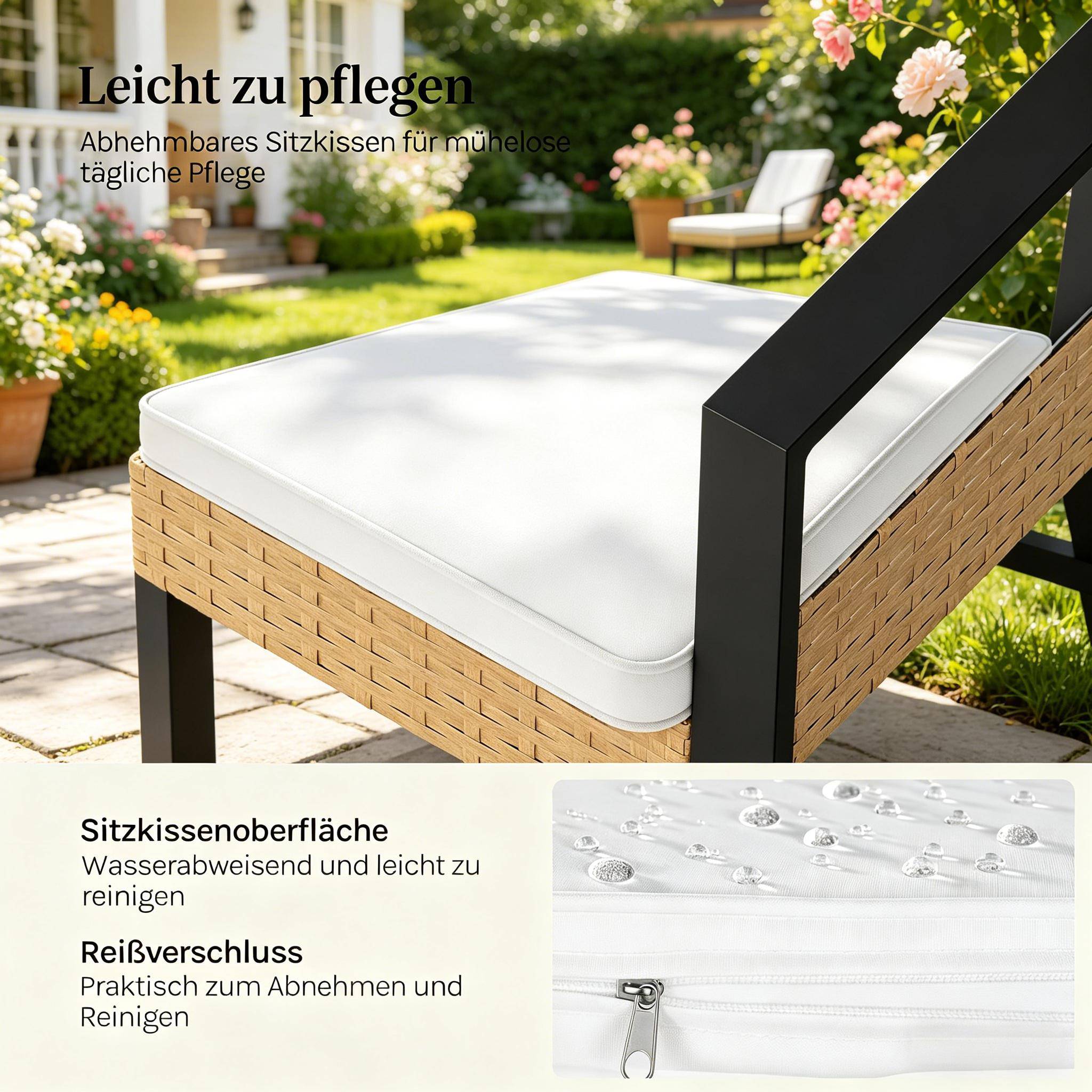 ComfortXL - Salon de jardin 4 places résine tressée métal pour terrasse balcon bois naturel - ComfortXL Outdoor Living - Image 6