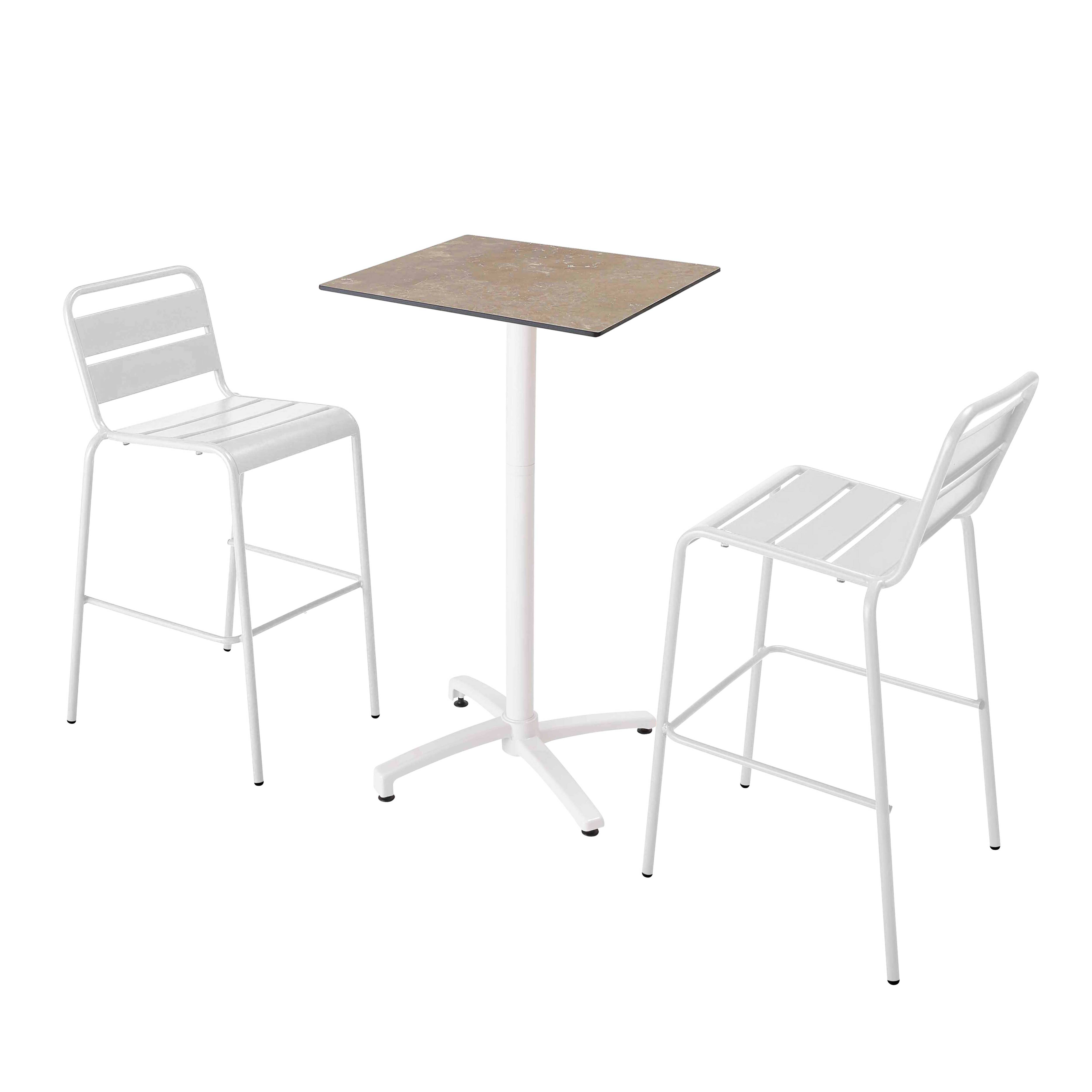 Oviala - Ensemble table haute stratifié marbre beige et 2 chaises hautes blanc - Oviala - Image 1