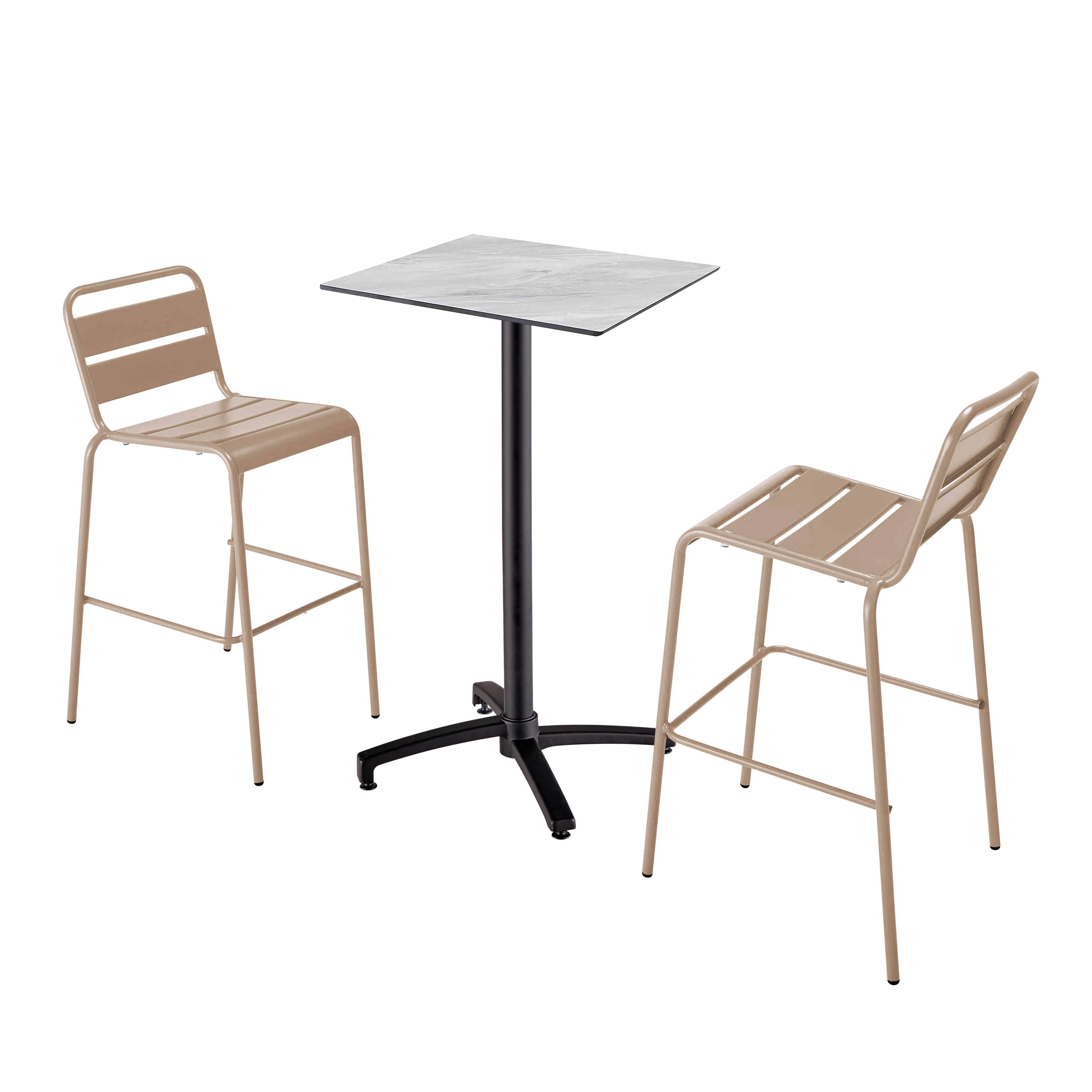Oviala - Ensemble table haute stratifié marbre et 2 chaises hautes taupe - Oviala - Image 1