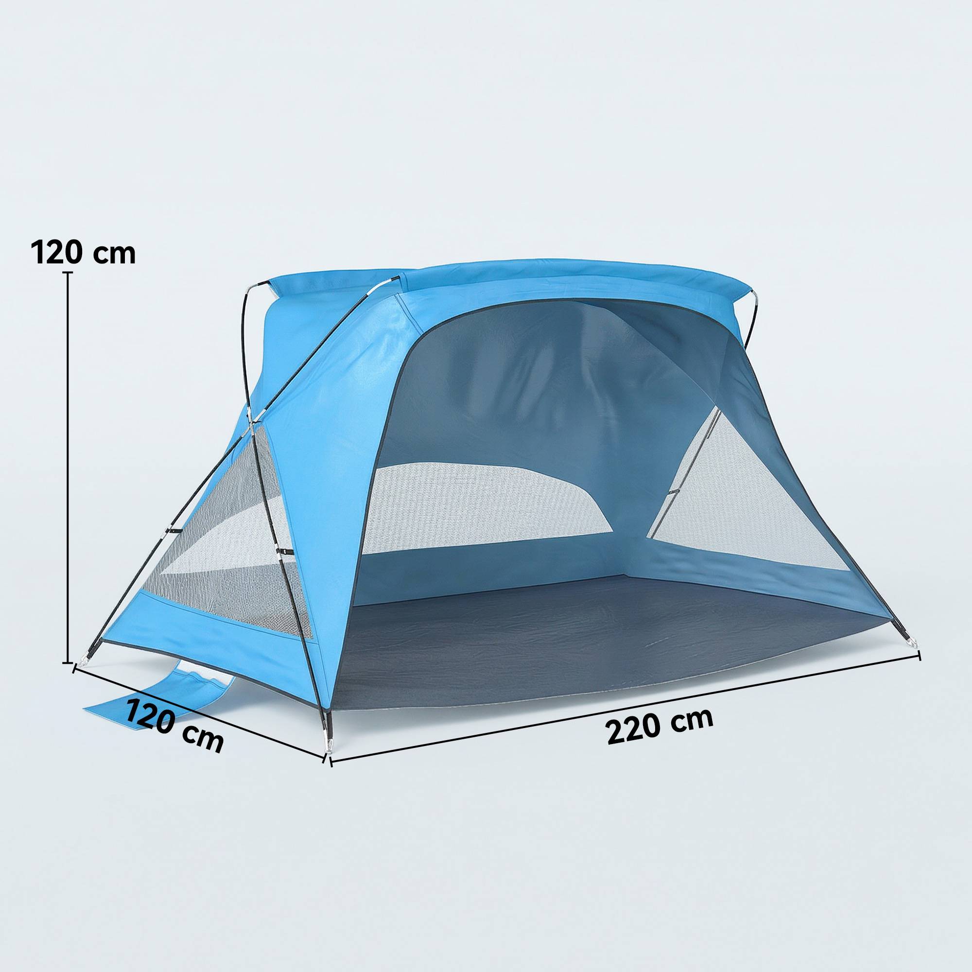 Tente de plage bleu ciel 2 à 3 personnes sacs de sable porte fenêtres UPF30+ sac et poche, protégé - Image 5