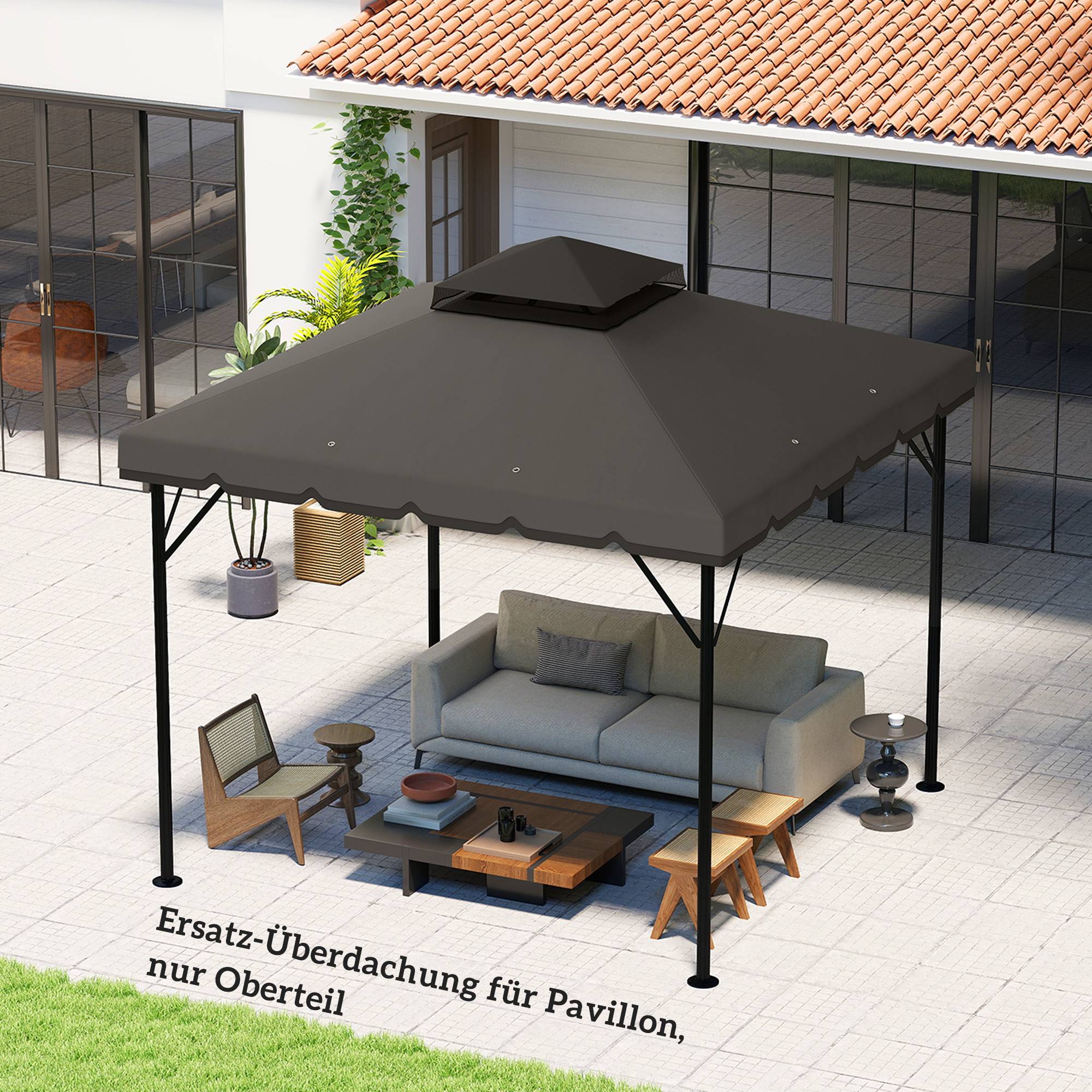 Toit remplacement pavillon 3x3m déperlant toit double trous évacuation gris clair - Image 4