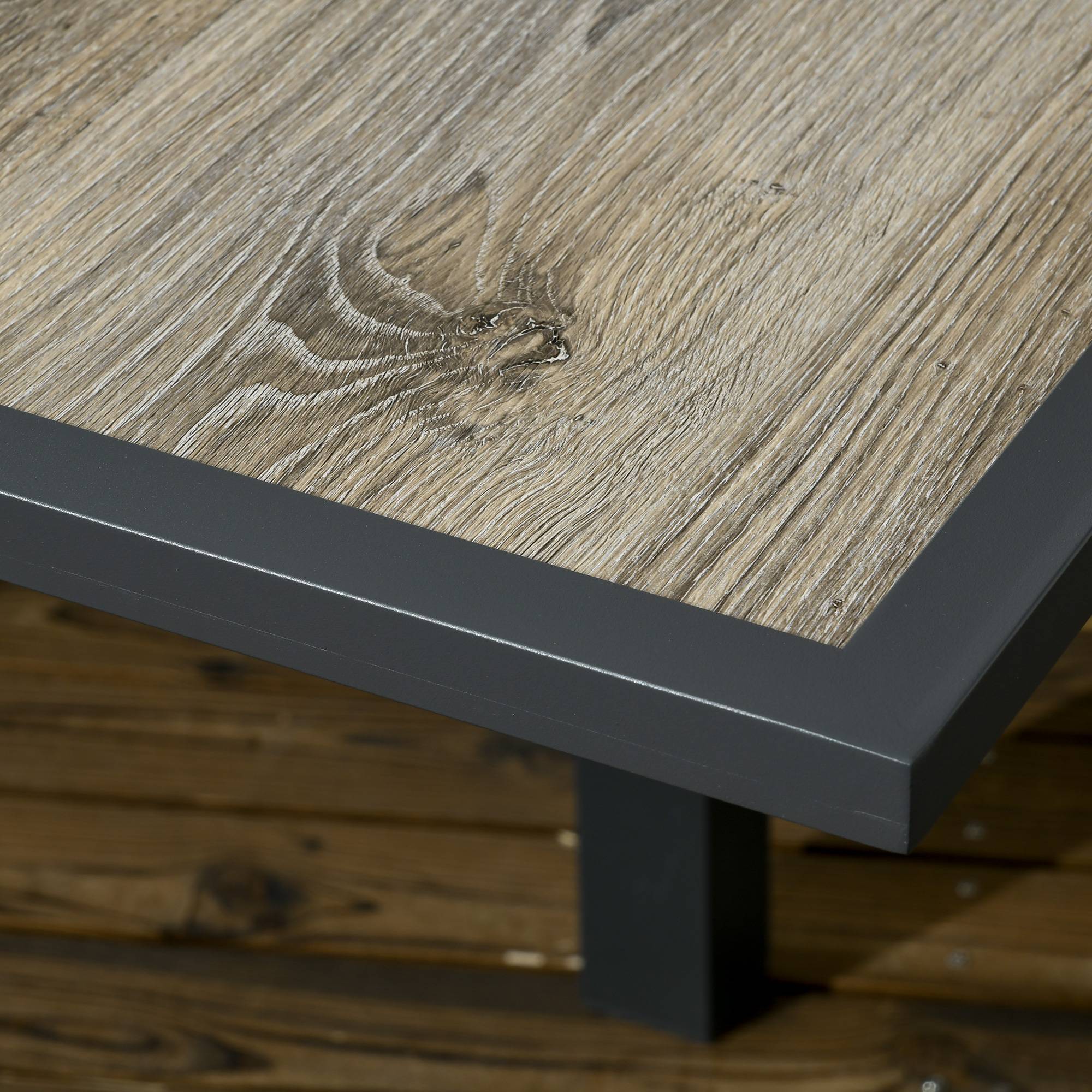 Table repas aluminium extensible aspect bois beige gris 160x80x75cm jardin terrasse - Image 8