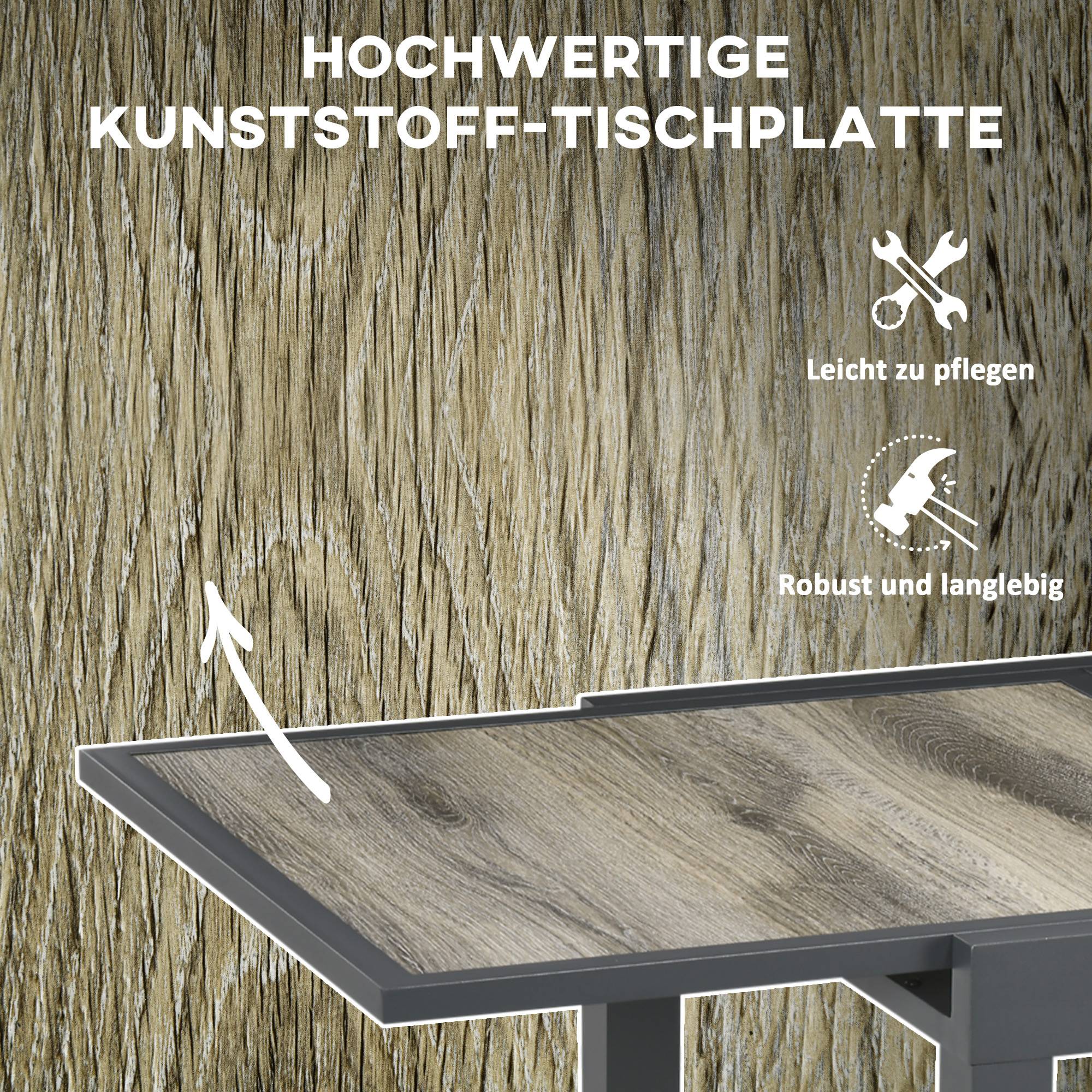 Table repas aluminium extensible aspect bois beige gris 160x80x75cm jardin terrasse - Image 6