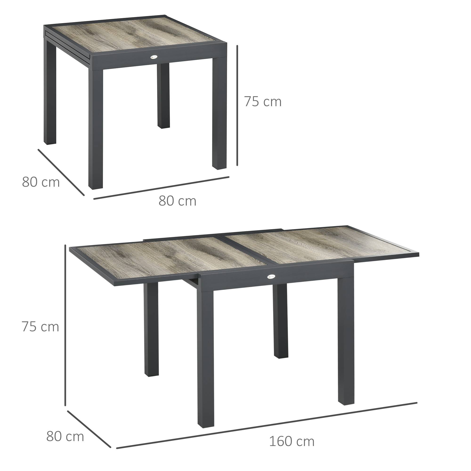 Table repas aluminium extensible aspect bois beige gris 160x80x75cm jardin terrasse - Image 3