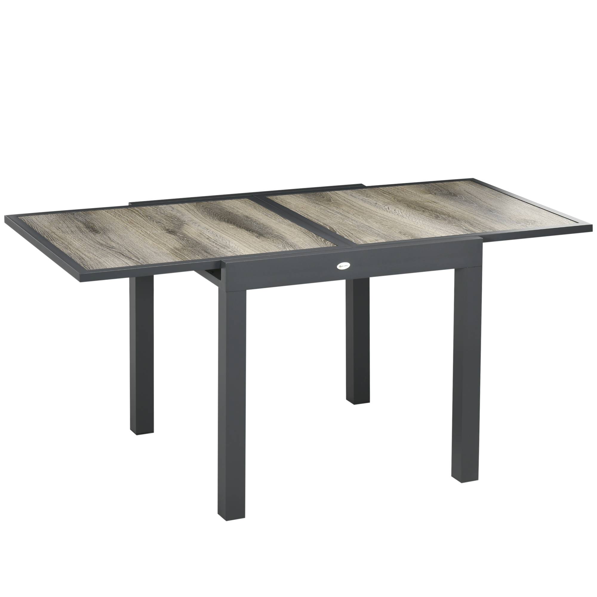 Table repas aluminium extensible aspect bois beige gris 160x80x75cm jardin terrasse - Image 1