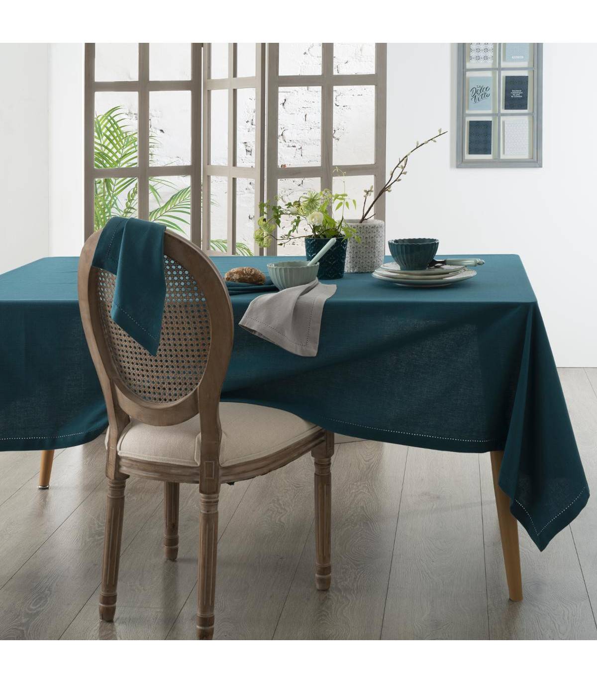 Nappe en Coton Chambray Bleu canard 140 x 240 cm - Image 3