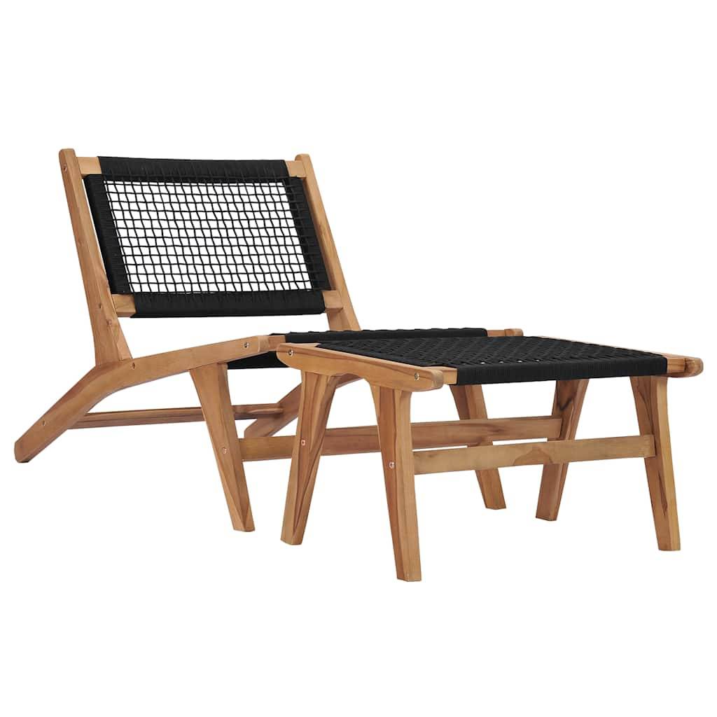 Chaise longue | Transat | Bain de soleil avec repose-pied Bois de teck solide et corde - Image 2