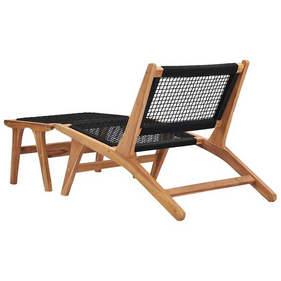Chaise longue | Transat | Bain de soleil avec repose-pied Bois de teck solide et corde - Image 3