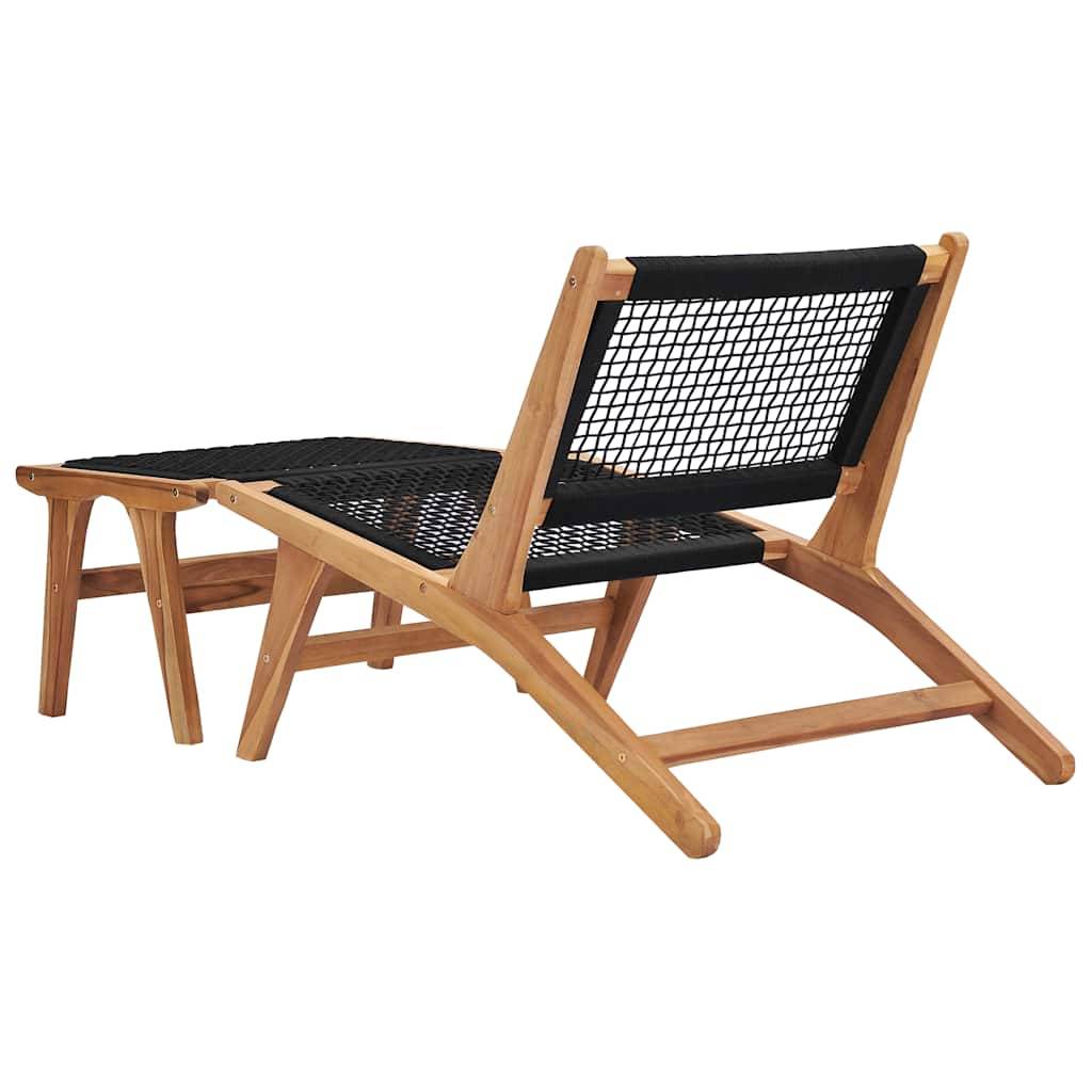 Chaise longue | Transat | Bain de soleil avec repose-pied Bois de teck solide et corde - Image 3