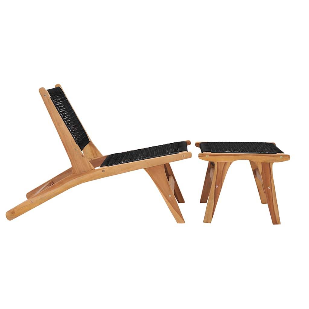 Chaise longue | Transat | Bain de soleil avec repose-pied Bois de teck solide et corde - Image 1
