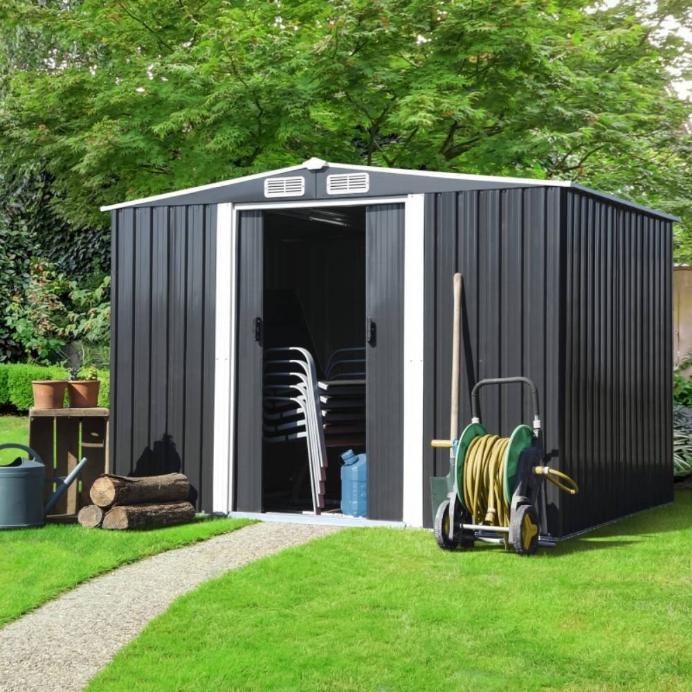 Abri de jardin acier galvanisé 4,77 m² gris anthracite avec double porte coulissante – Terre Jardin - Image 1