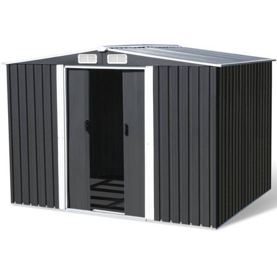 Abri de jardin acier galvanisé 4,77 m² gris anthracite avec double porte coulissante – Terre Jardin - Image 2