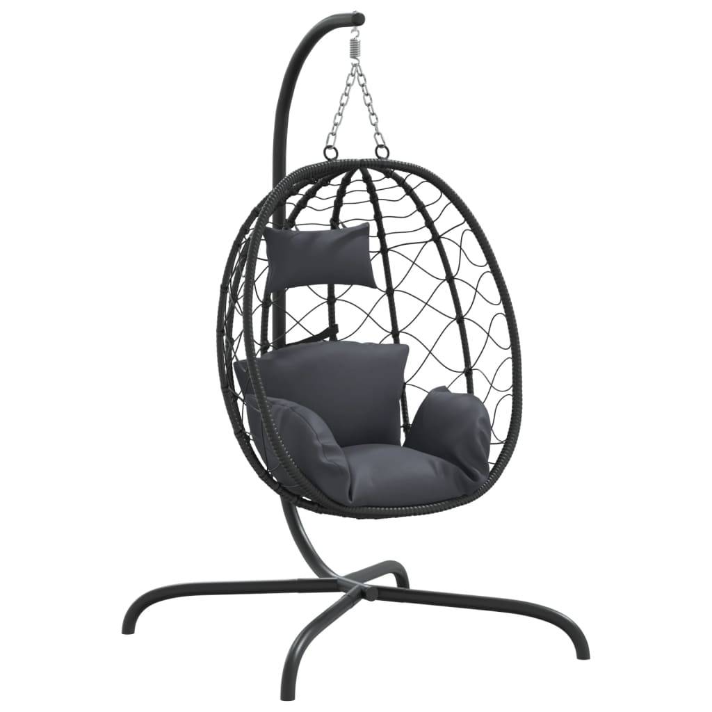 Fauteuil Œuf Suspendu sur Pied en Résine Tressée et Acier avec Coussins Épais pour Salon Intérieur Extérieur Anthracite – ComfortXL Outdoor Living - Image 2
