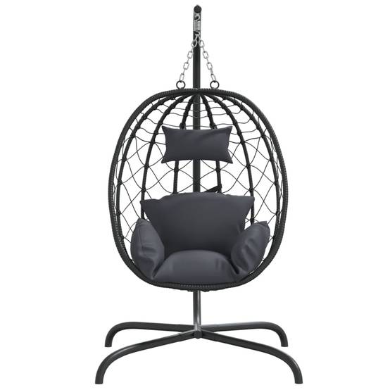 Fauteuil Œuf Suspendu sur Pied en Résine Tressée et Acier avec Coussins Épais pour Salon Intérieur Extérieur Anthracite – ComfortXL Outdoor Living - Image 3