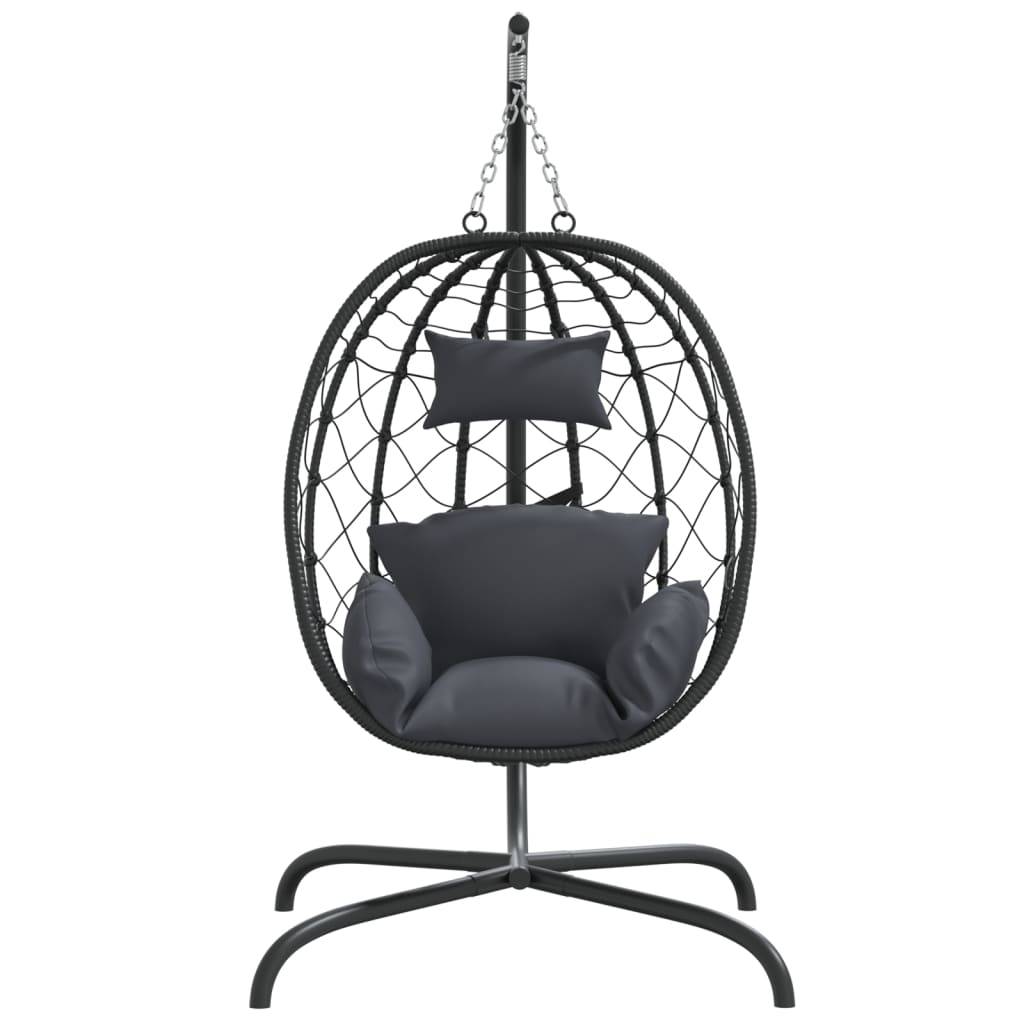 Fauteuil Œuf Suspendu sur Pied en Résine Tressée et Acier avec Coussins Épais pour Salon Intérieur Extérieur Anthracite – ComfortXL Outdoor Living - Image 3
