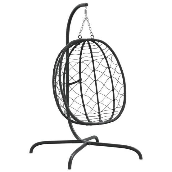 Fauteuil Œuf Suspendu sur Pied en Résine Tressée et Acier avec Coussins Épais pour Salon Intérieur Extérieur Anthracite – ComfortXL Outdoor Living - Image 7