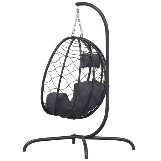 Fauteuil Œuf Suspendu sur Pied en Résine Tressée et Acier avec Coussins Épais pour Salon Intérieur Extérieur Anthracite – ComfortXL Outdoor Living - Image 5