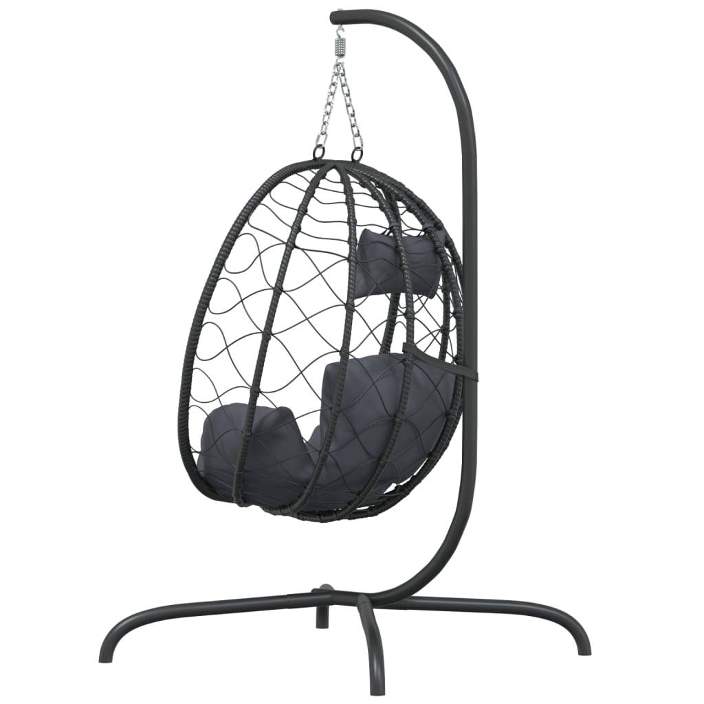 Fauteuil Œuf Suspendu sur Pied en Résine Tressée et Acier avec Coussins Épais pour Salon Intérieur Extérieur Anthracite – ComfortXL Outdoor Living - Image 5