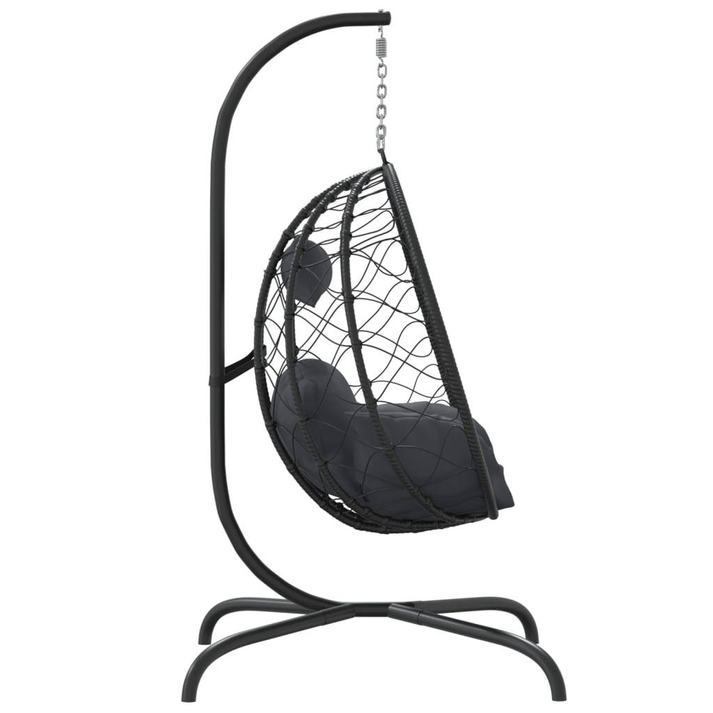 Fauteuil Œuf Suspendu sur Pied en Résine Tressée et Acier avec Coussins Épais pour Salon Intérieur Extérieur Anthracite – ComfortXL Outdoor Living - Image 4