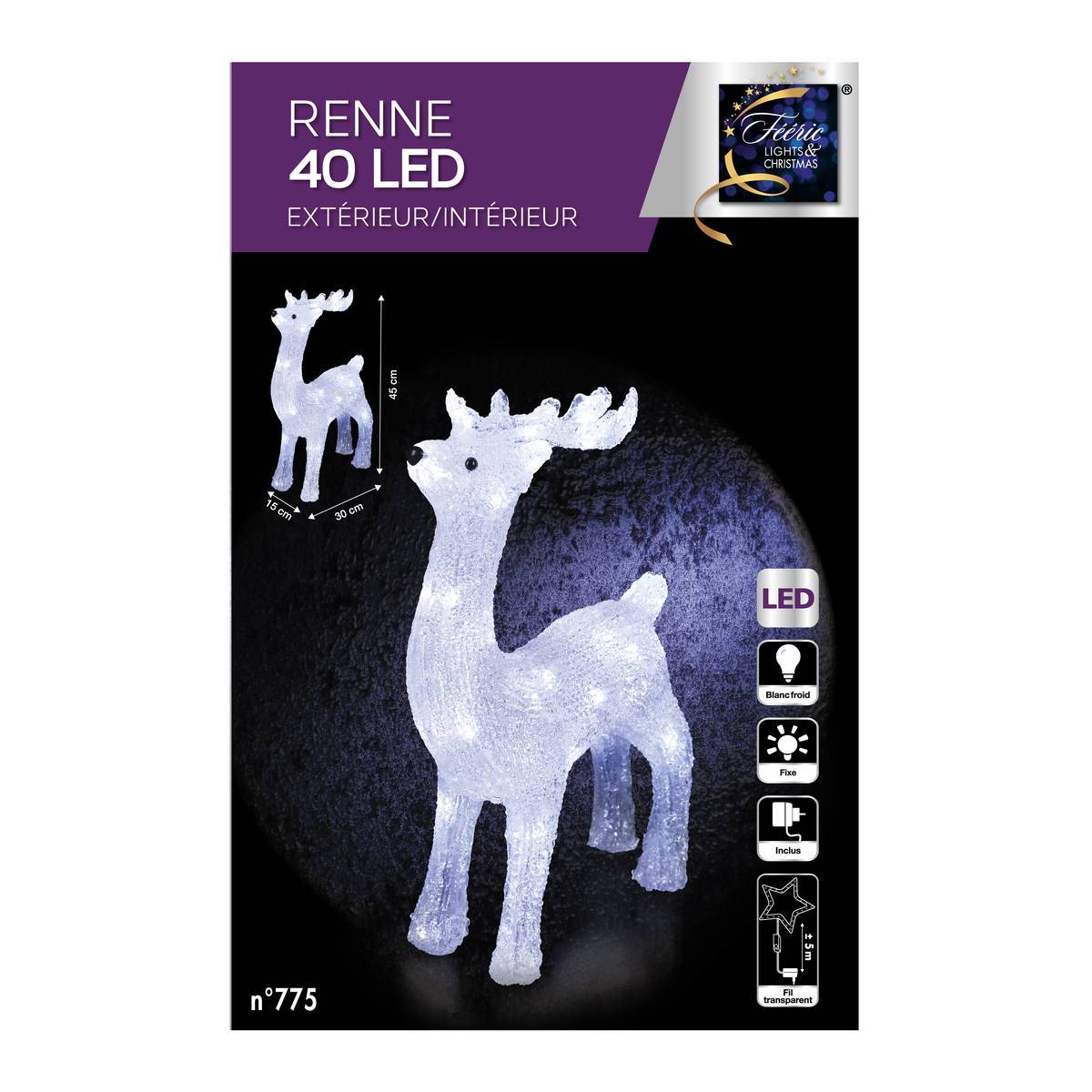 Sans Marque - Forme acrylique renne debout lumineuse 40 LED clignotantes H.45cm extérieur FEERIC LIGHTS & CHRISTMAS - Image 3