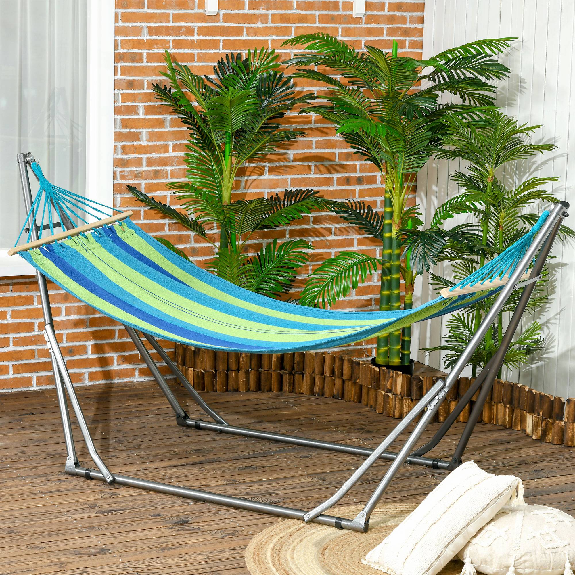 Support hamac autoportant pliant coton et acier, 270x100x94cm - Image 3
