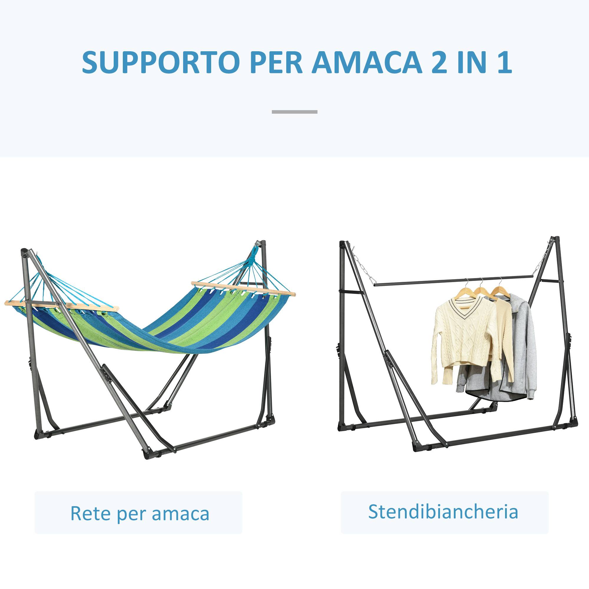Support hamac autoportant pliant coton et acier, 270x100x94cm - Image 6