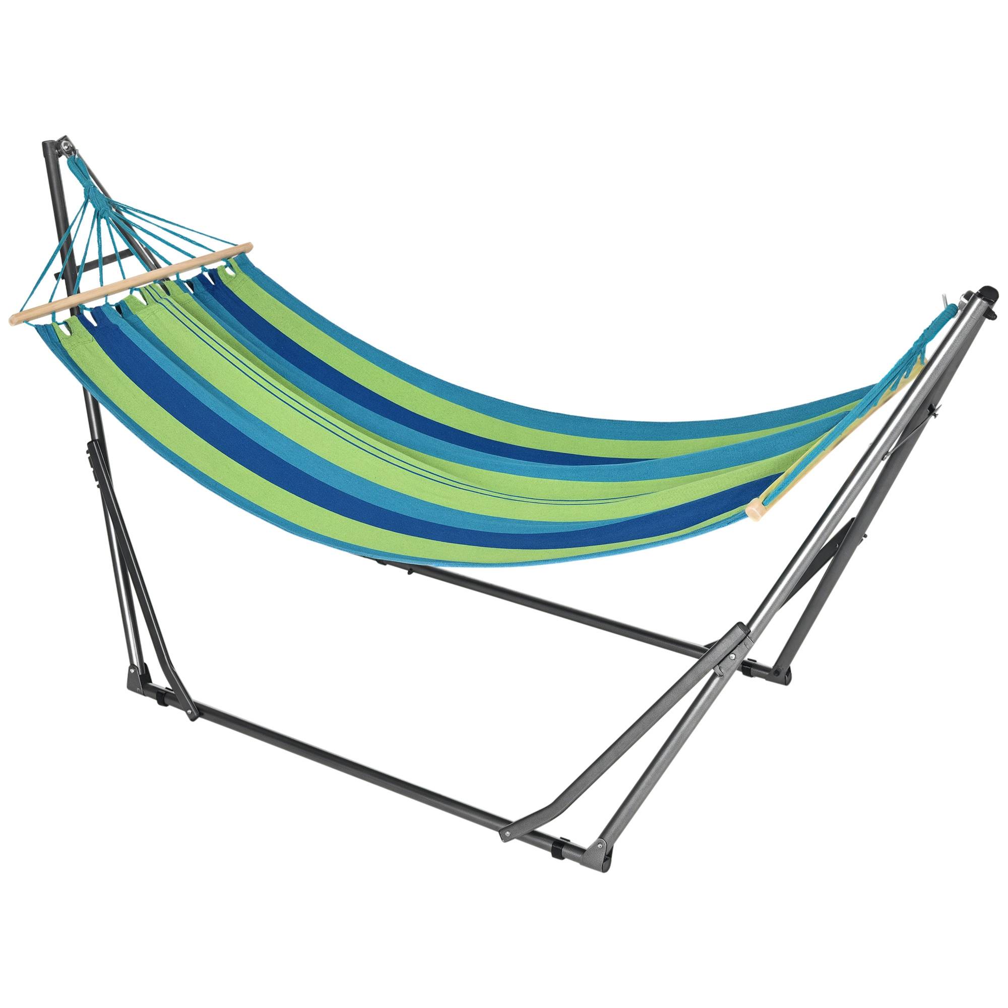 Support hamac autoportant pliant coton et acier, 270x100x94cm - Image 1